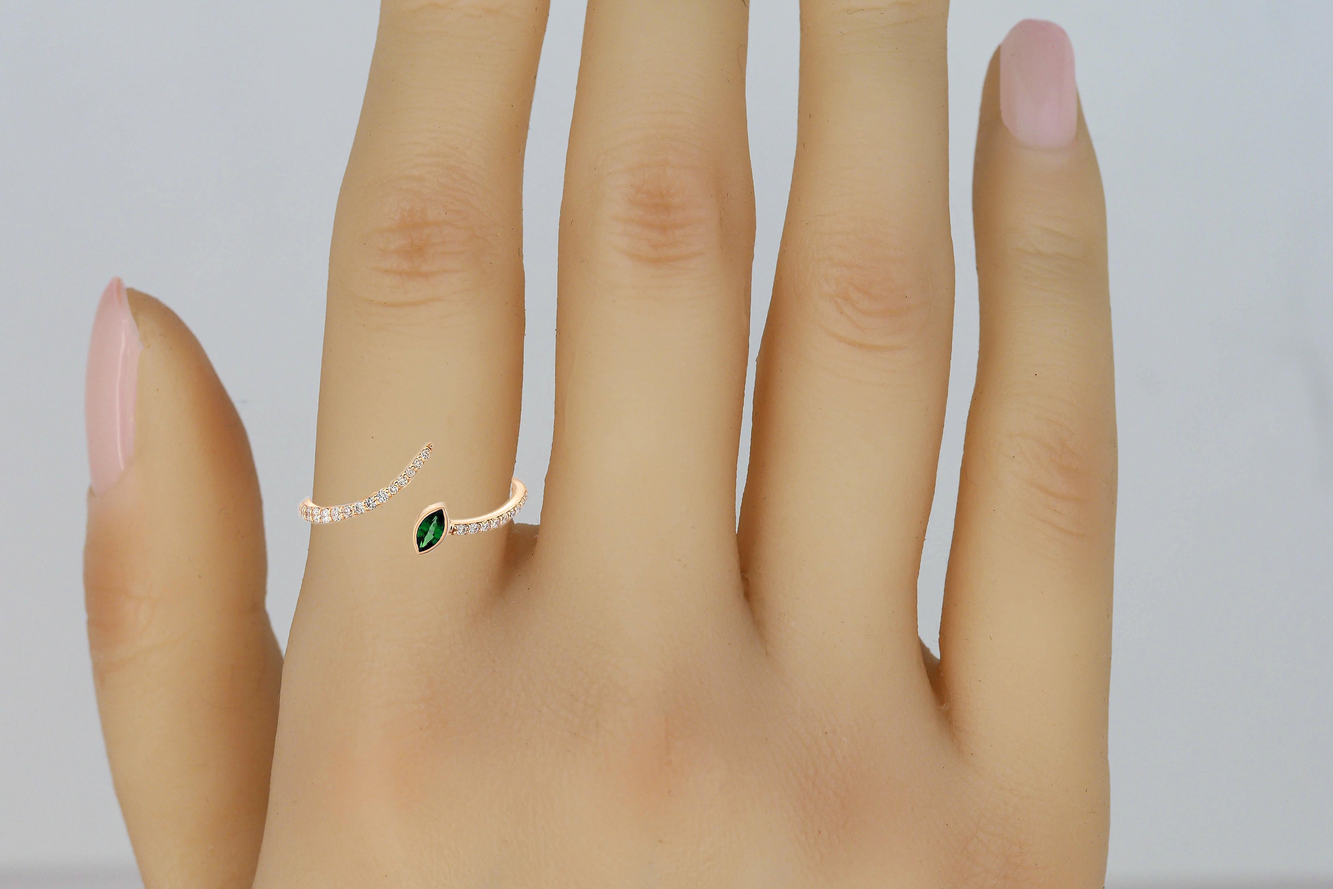 For Sale:  Adjustable blue lab emerald marquise 14k gold ring 4