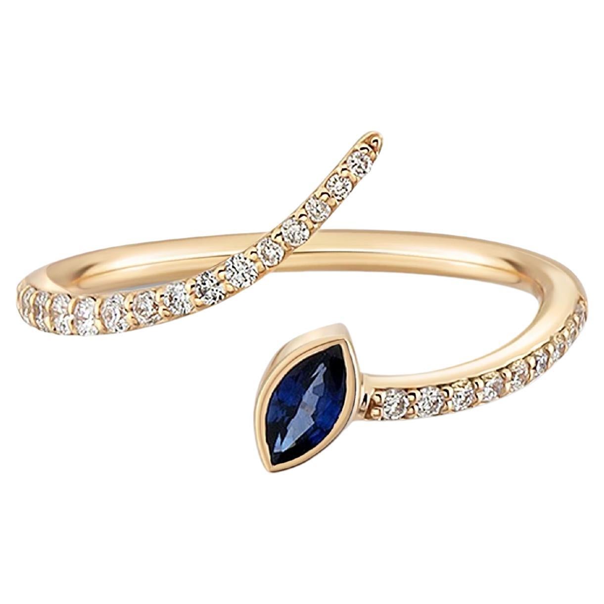 Adjustable blue sapphire marquise 14k gold ring.