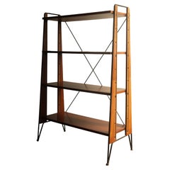 Adjustable Bookcase With Teak shelves & Iron Frame. Italian 1950s.