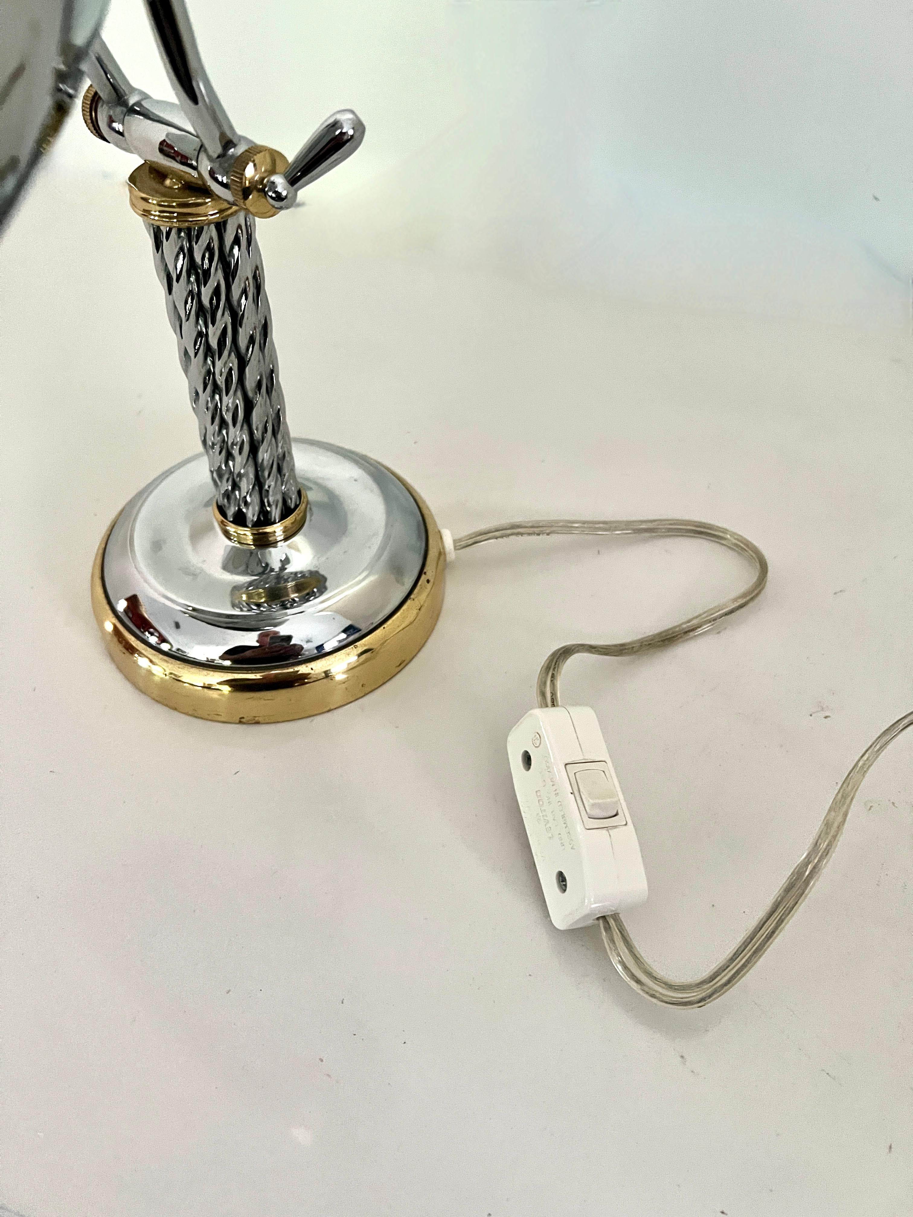 Adjustable Braided Chrome Handle and Brass Lighted  Magnification Table Mirror For Sale 5