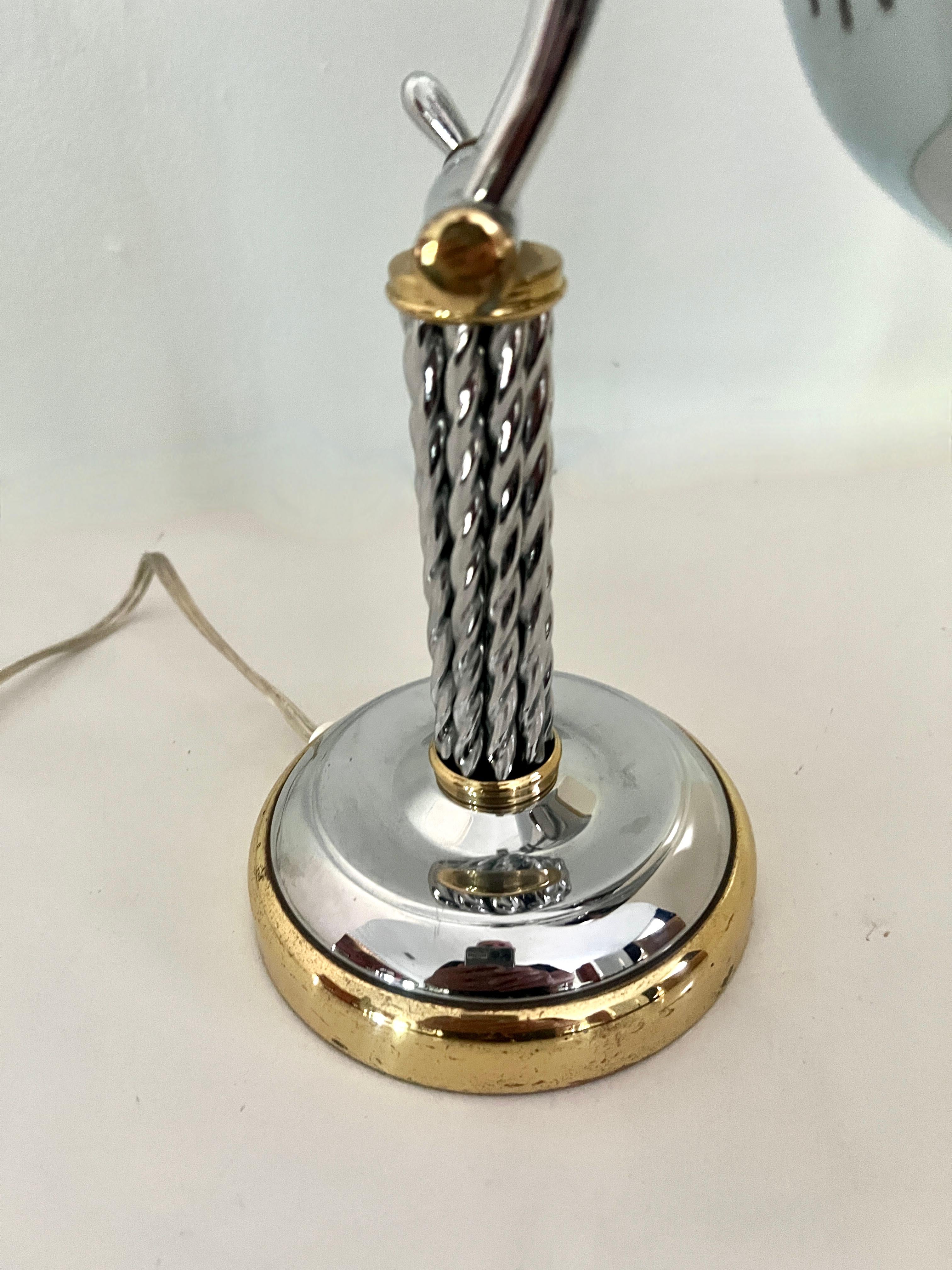 Adjustable Braided Chrome Handle and Brass Lighted  Magnification Table Mirror For Sale 3