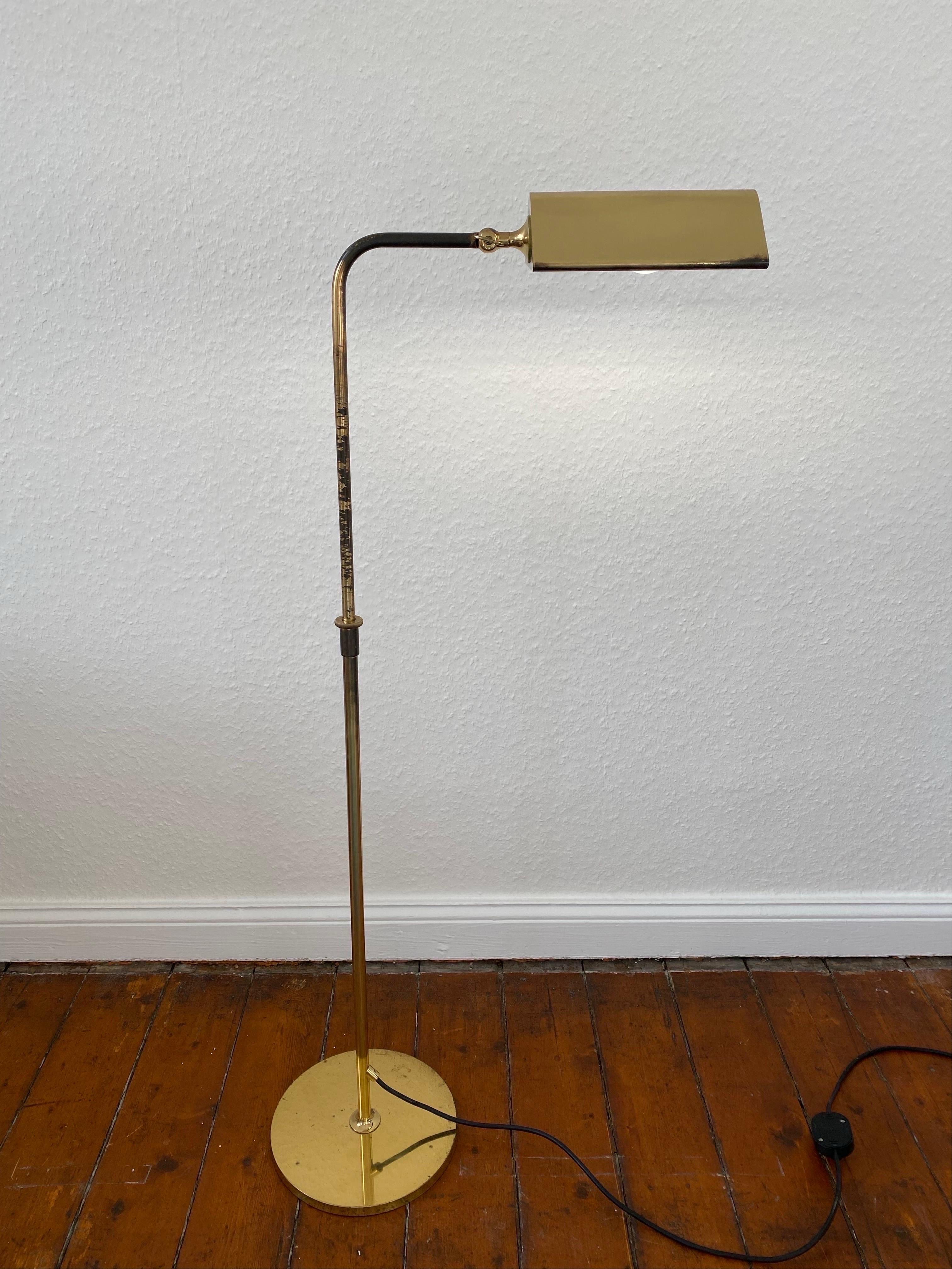 Mid-Century Modern Adjustable Brass 1970s Reading Floor Lamp Cervantes by Florian Schulz
