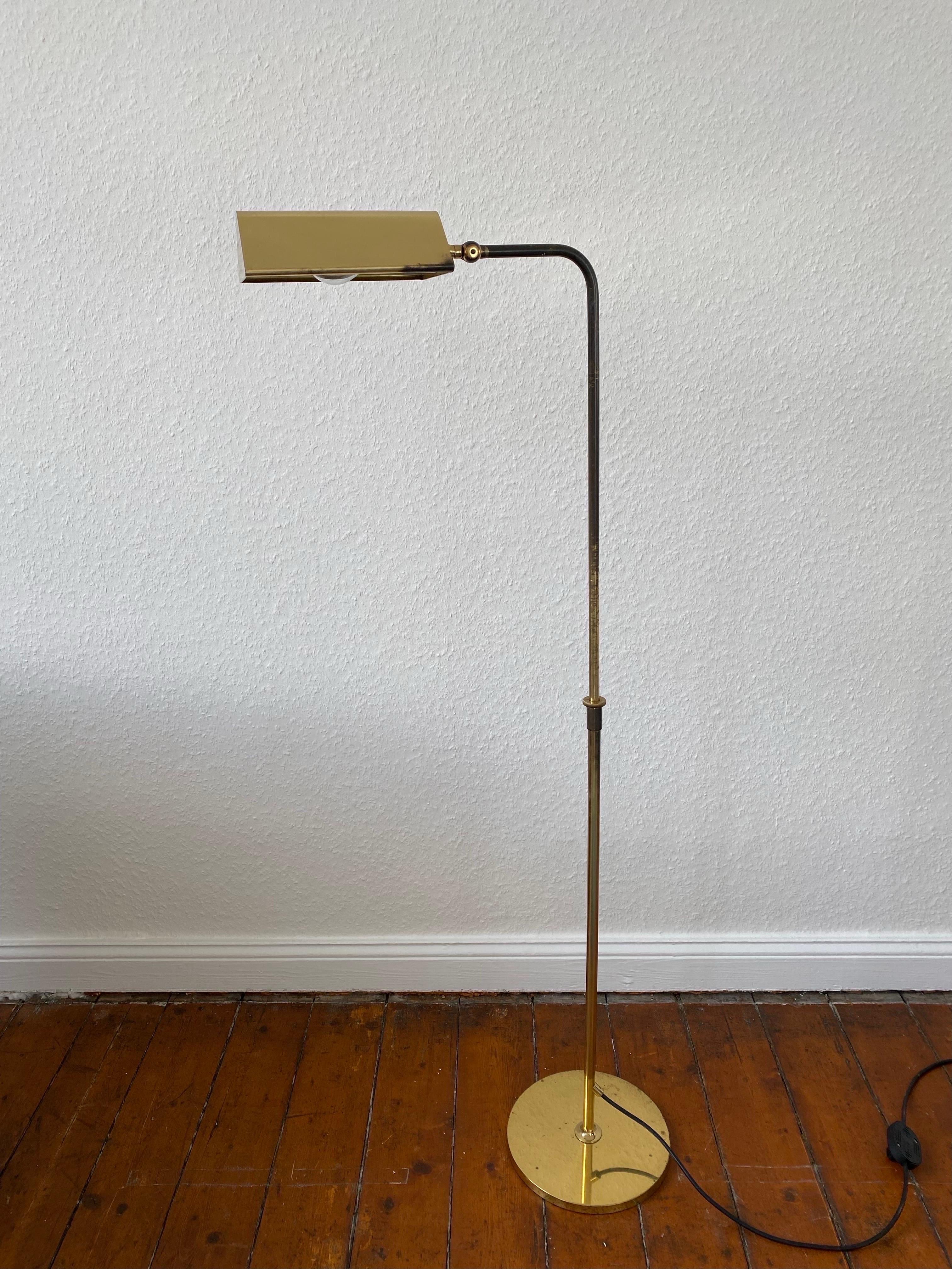 Patinated Adjustable Brass 1970s Reading Floor Lamp Cervantes by Florian Schulz