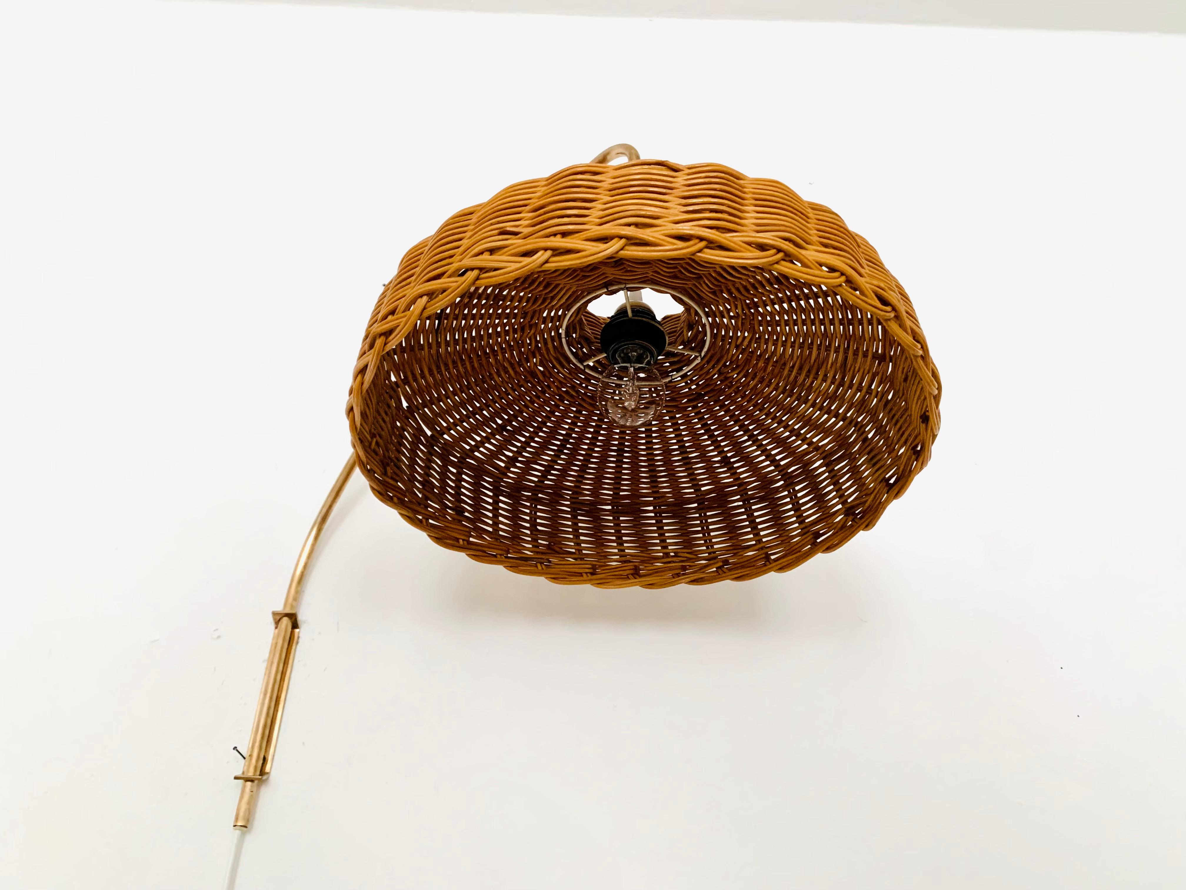 Adjustable Brass and Wicker Arc Sconce 3