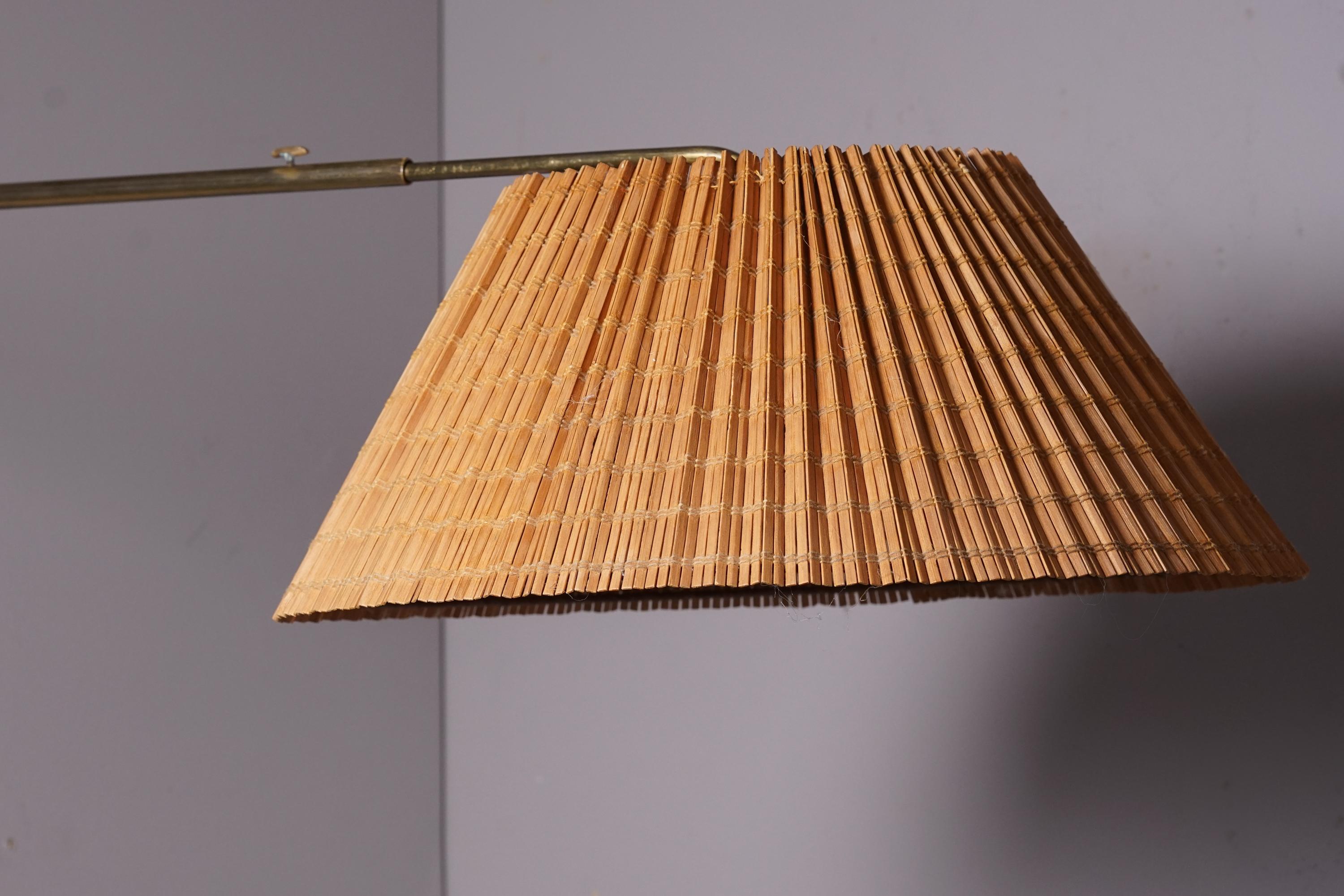 Scandinavian Modern Adjustable Brass and Wooden Slat Wall Light, Finland, 1950s
