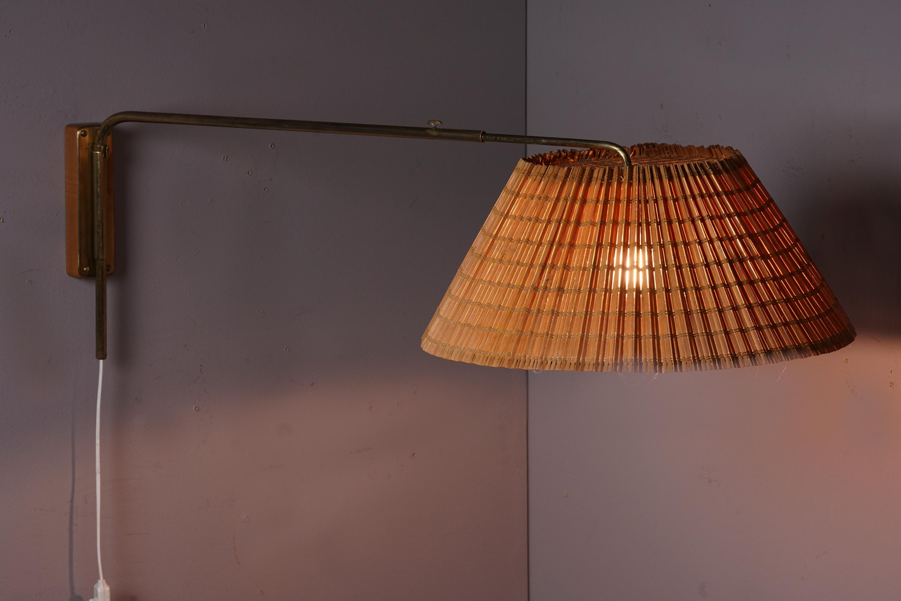 Adjustable Brass and Wooden Slat Wall Light, Finland, 1950s 3