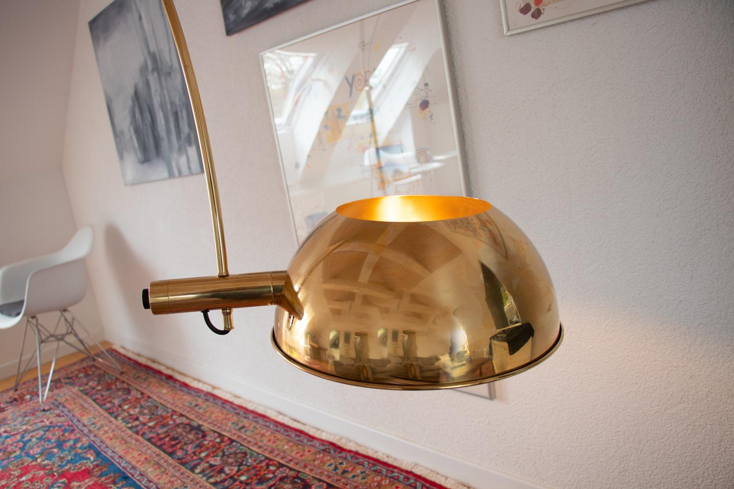Adjustable Brass Arc Floor Lamp Boca by Florian Schulz, Germany, 1960-70s 3