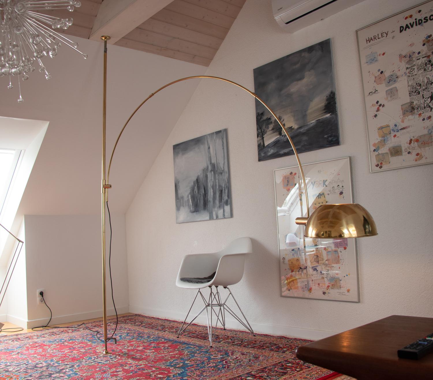 Adjustable Brass Arc Floor Lamp Boca by Florian Schulz, Germany, 1960-70s 9