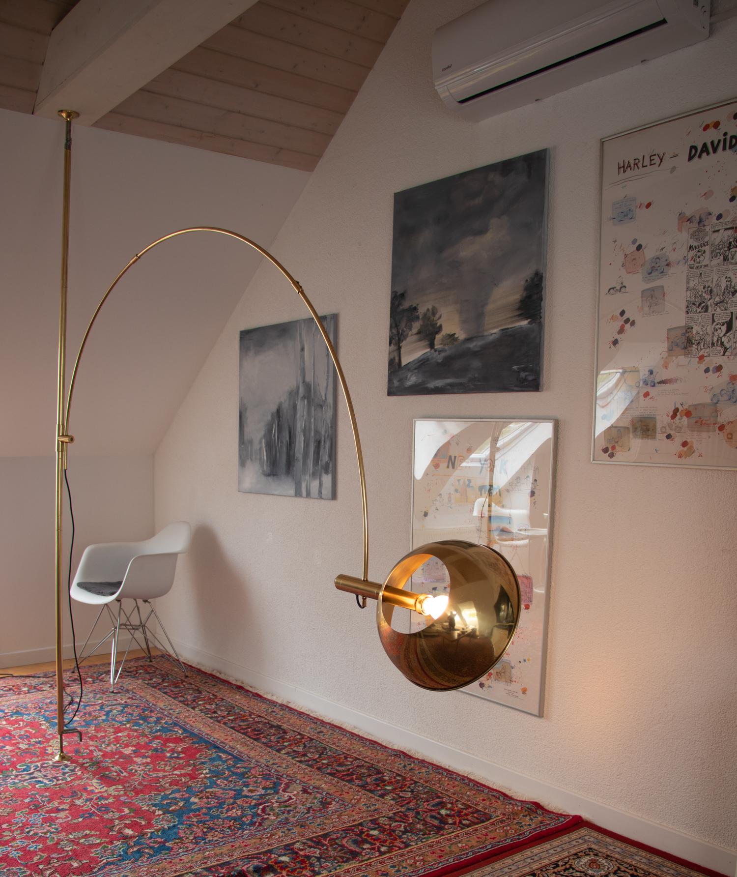 Mid-Century Modern Adjustable Brass Arc Floor Lamp Boca by Florian Schulz, Germany, 1960-70s
