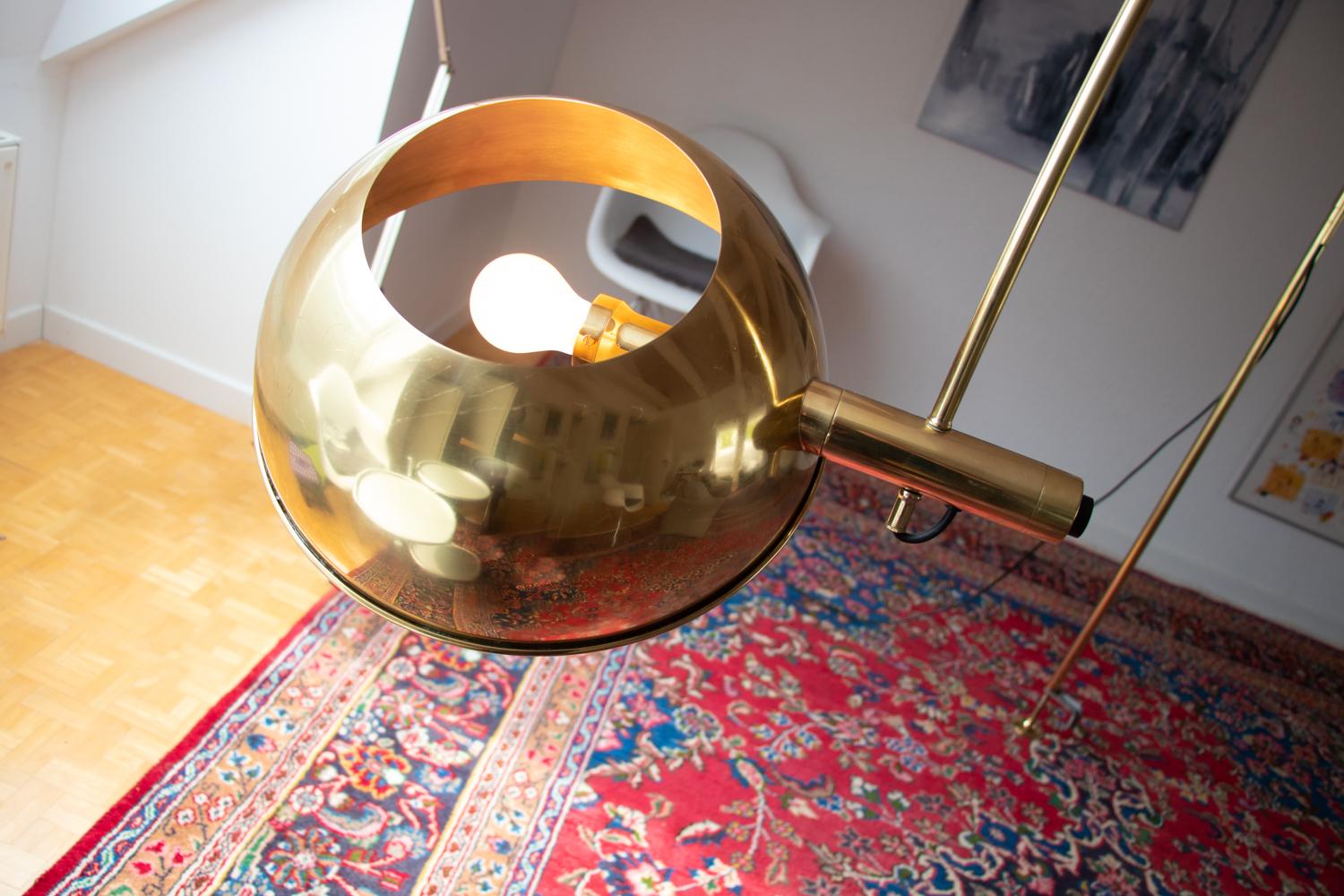 Polished Adjustable Brass Arc Floor Lamp Boca by Florian Schulz, Germany, 1960-70s