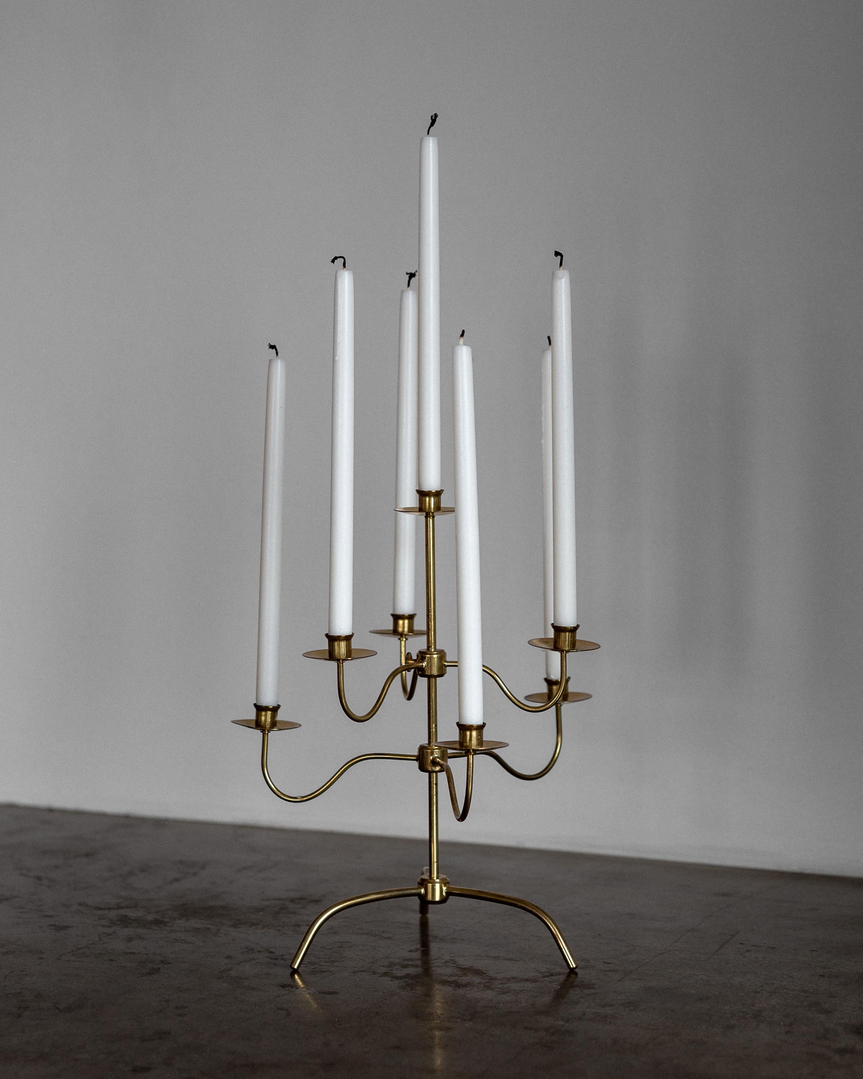 Mid-20th Century Adjustable Brass Candelabra by Josef Frank for Svenskt Tenn, Swedish Modern For Sale