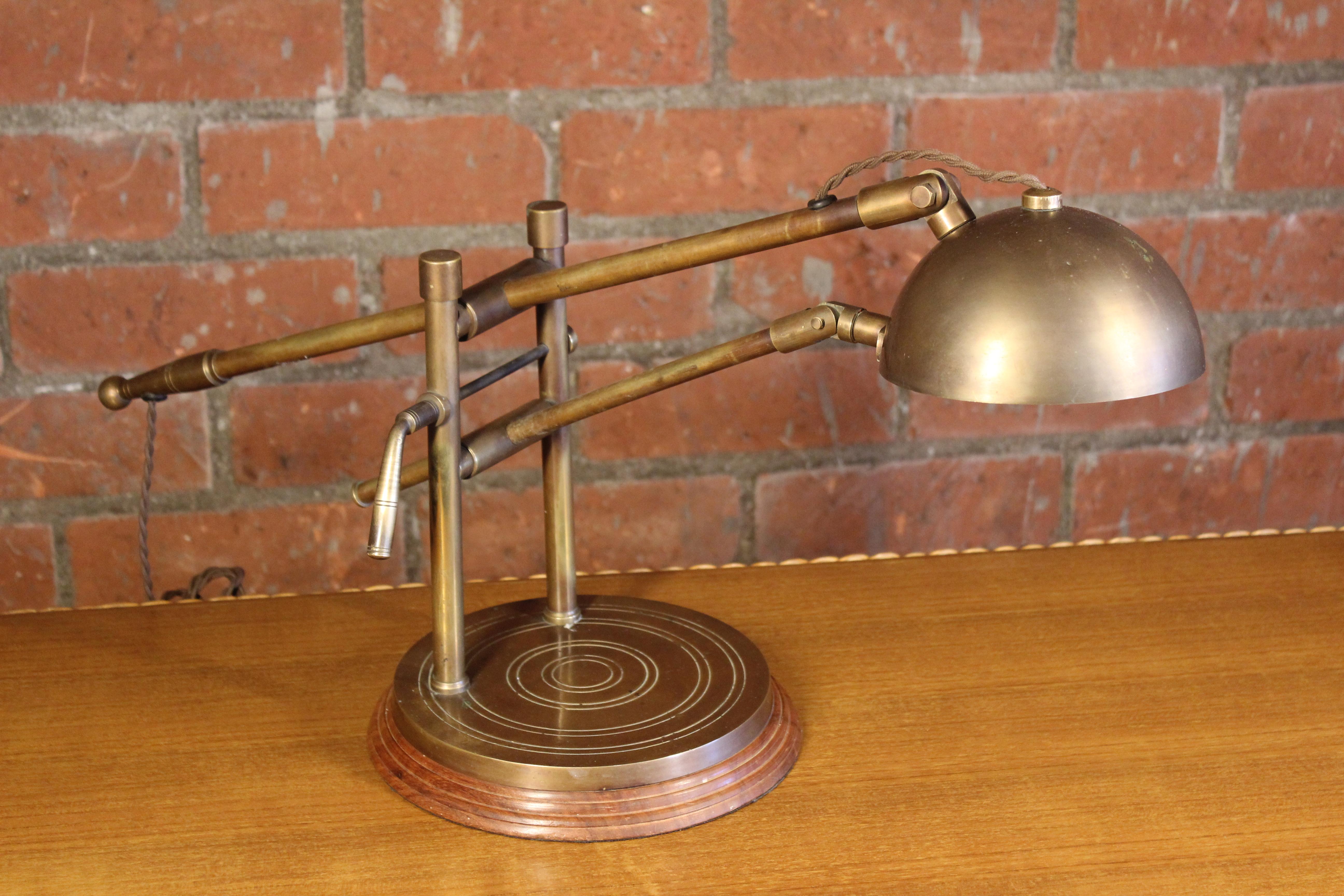 French Adjustable Brass Desk Lamp, France, 1940s For Sale