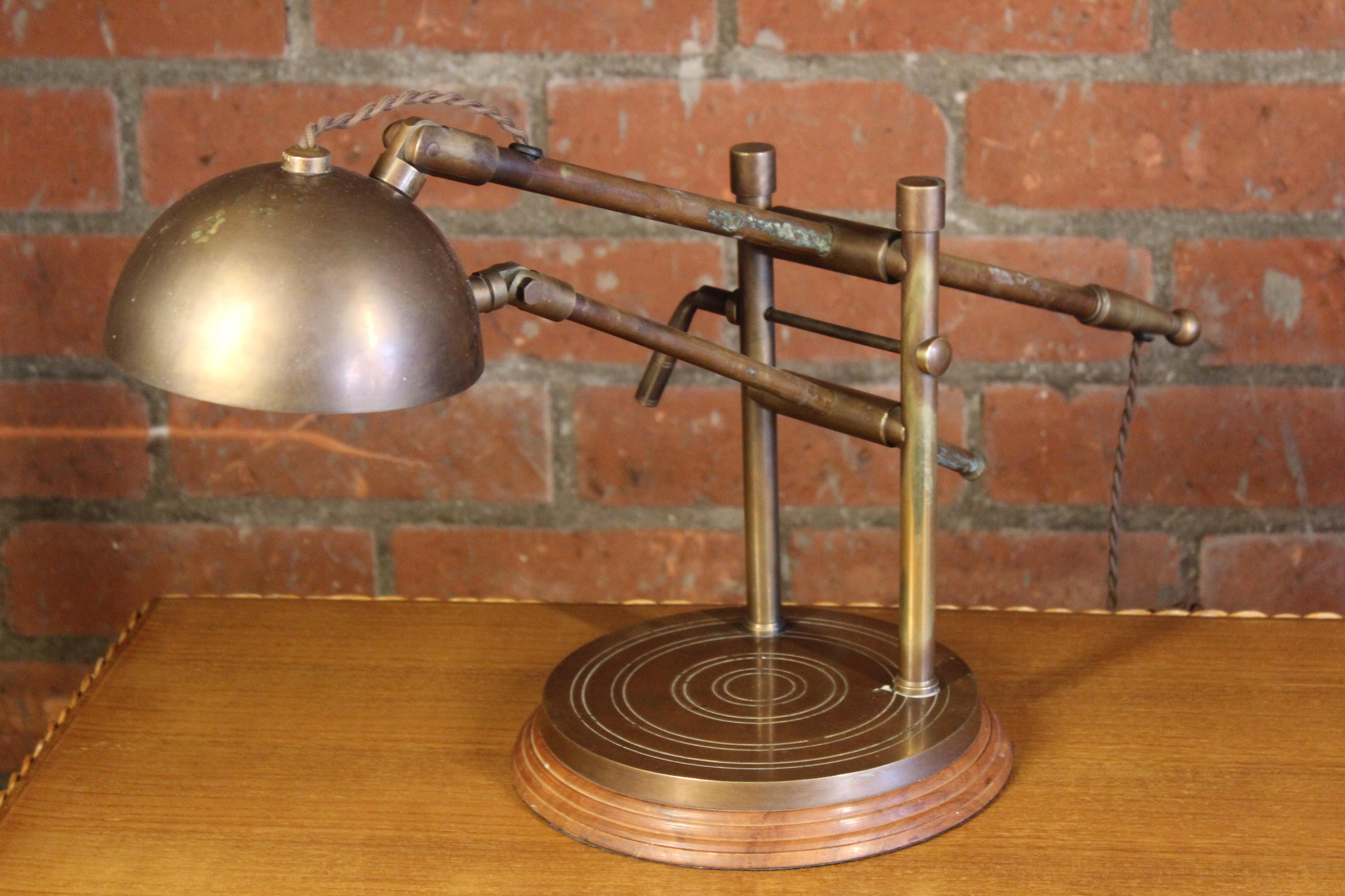 Mid-20th Century Adjustable Brass Desk Lamp, France, 1940s For Sale