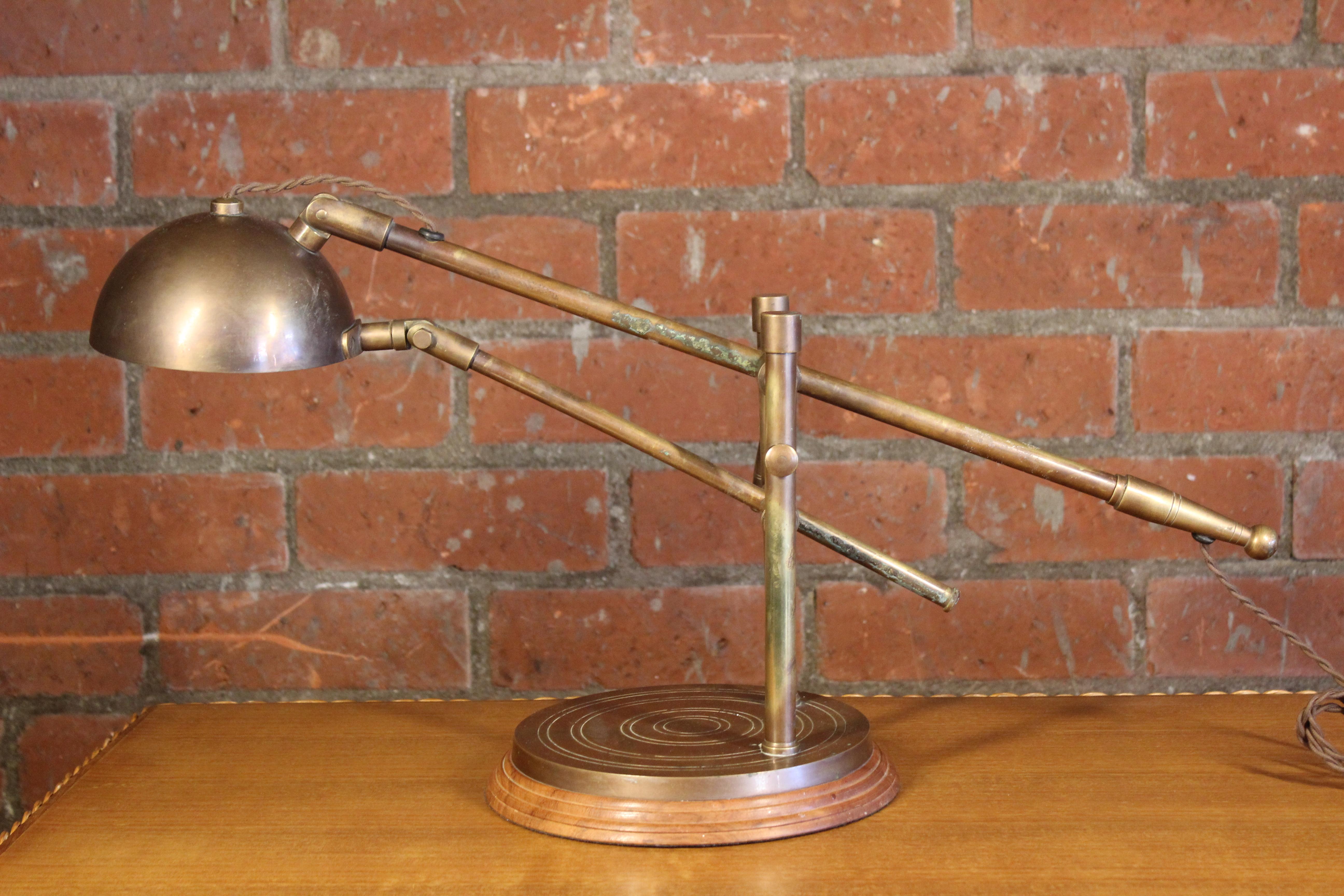 Adjustable Brass Desk Lamp, France, 1940s For Sale 1