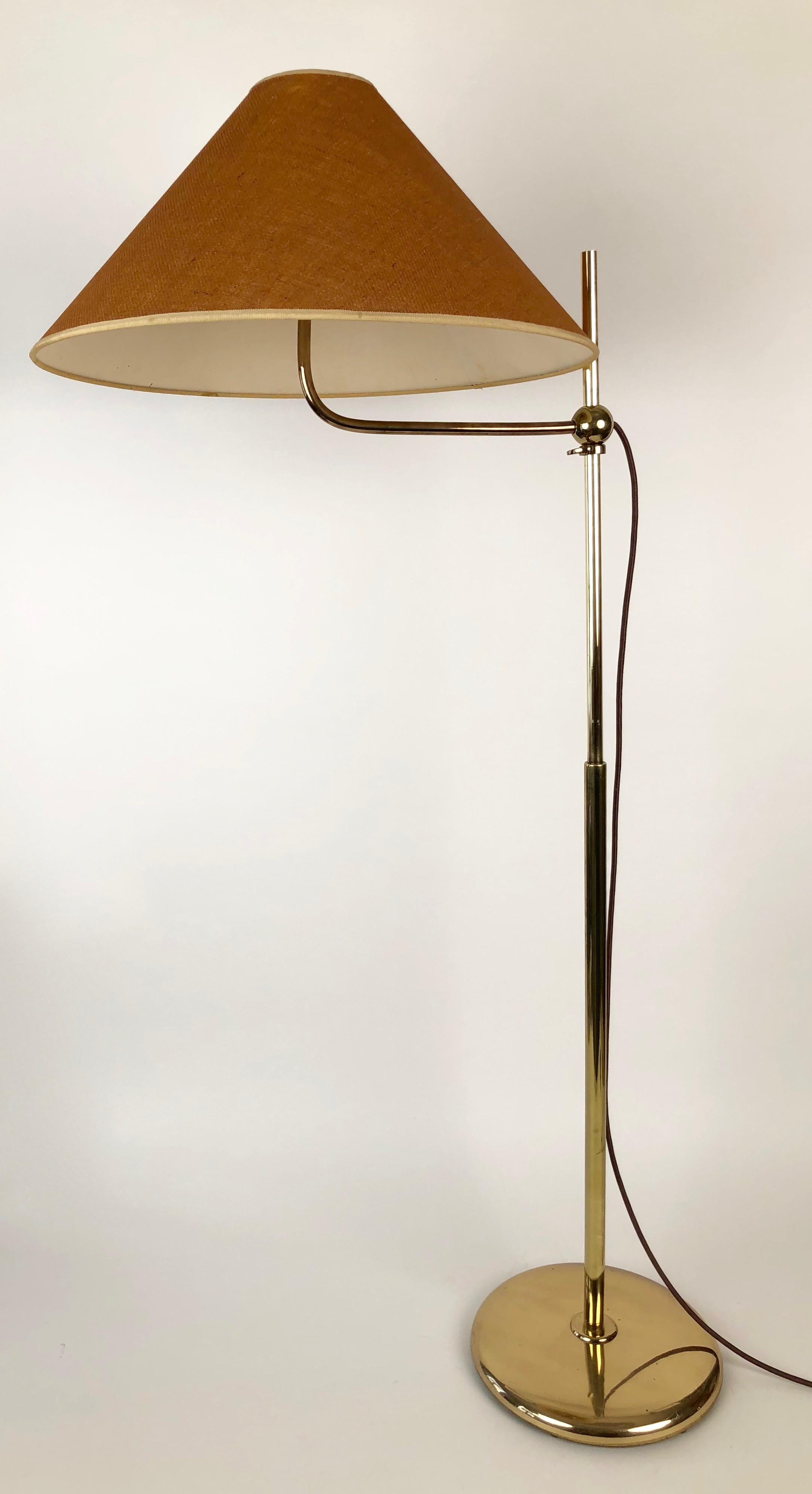 Mid-Century Modern Adjustable Brass Floor Lamp from J. T. Kalmar, Made in the 1960s For Sale