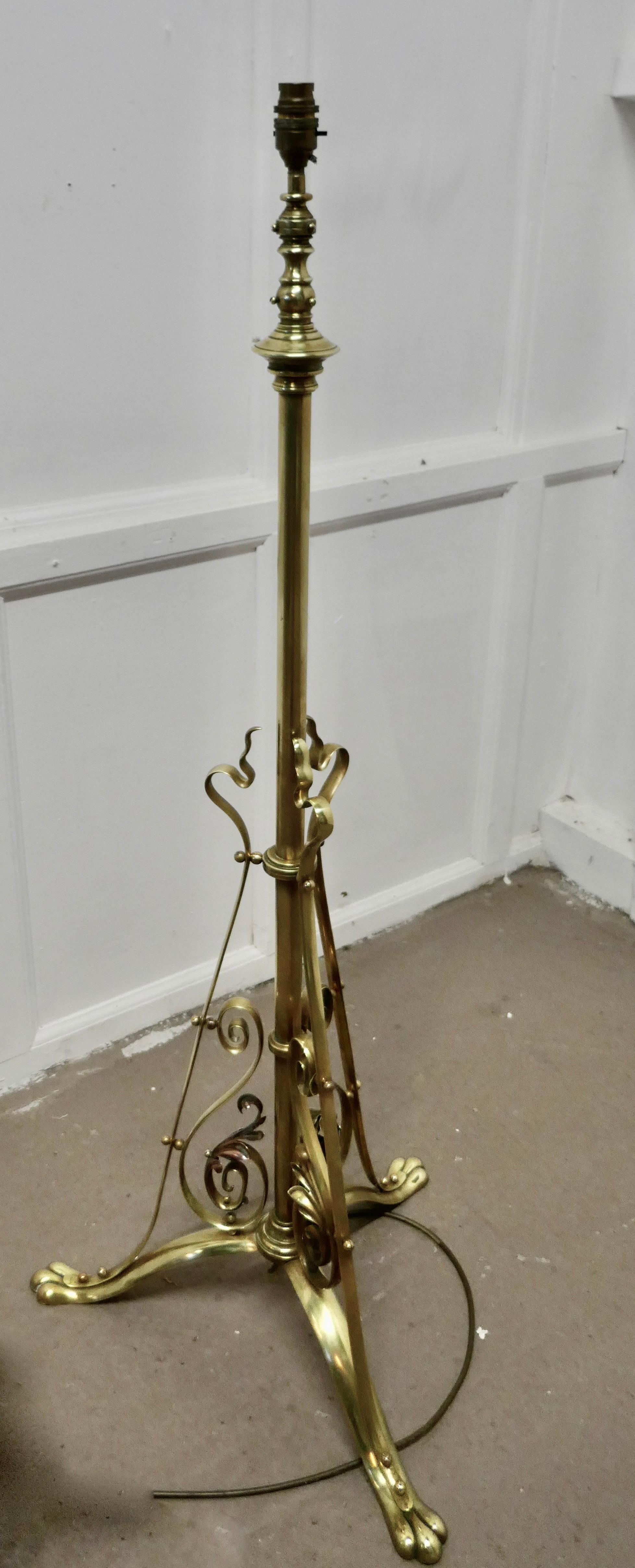 Arts and Crafts Adjustable Brass Floor Lamp in the Arts & Crafts Style