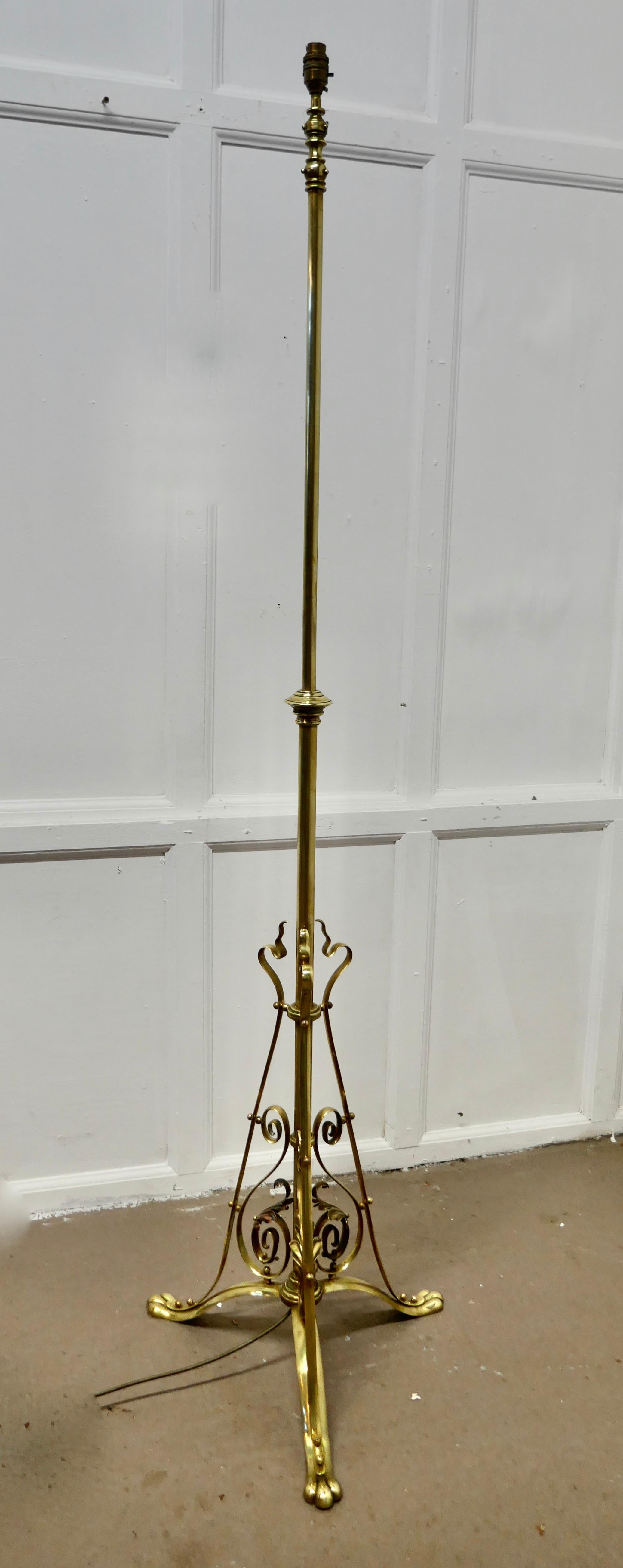 19th Century Adjustable Brass Floor Lamp in the Arts & Crafts Style