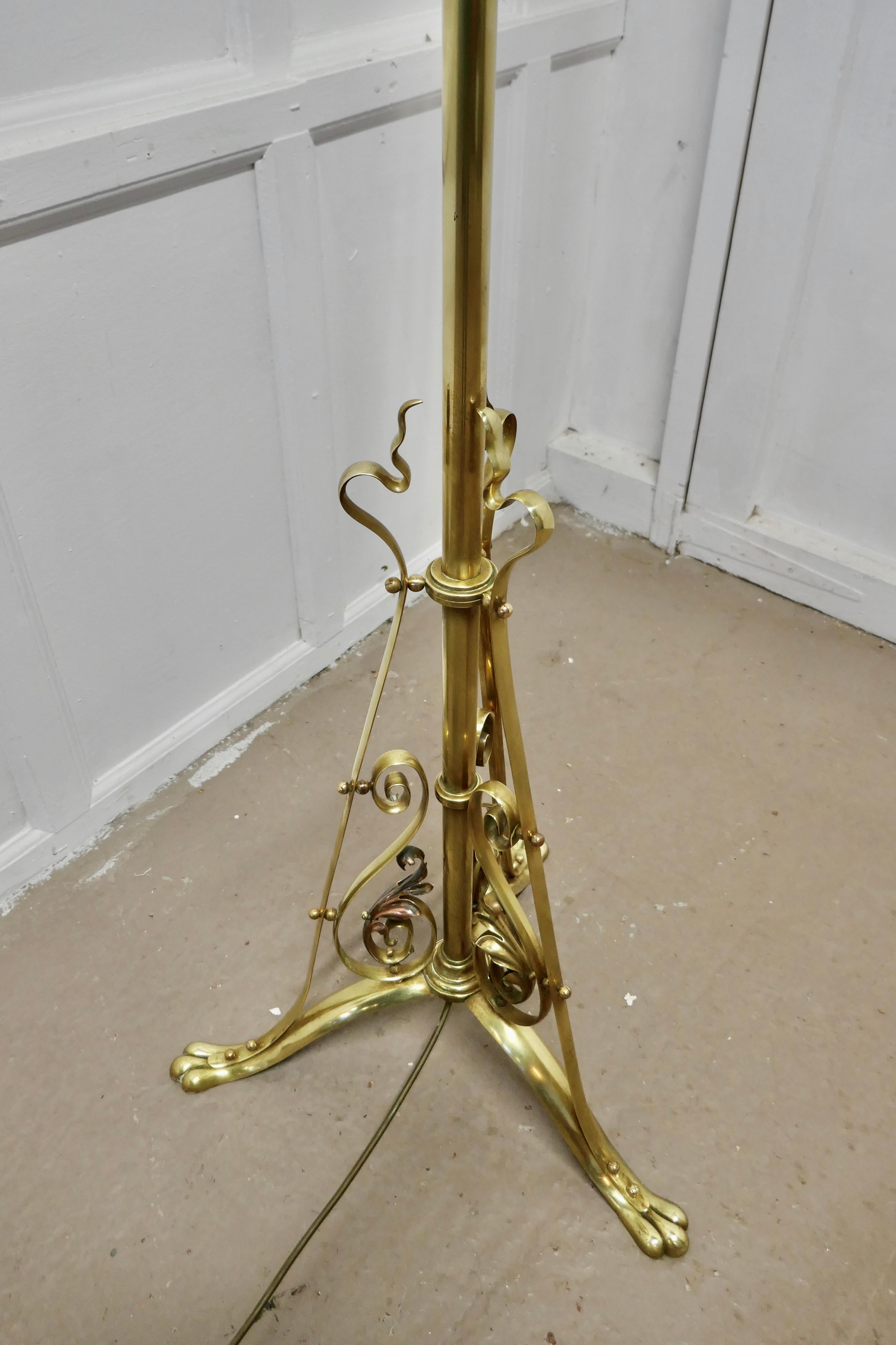 Adjustable Brass Floor Lamp in the Arts & Crafts Style 2
