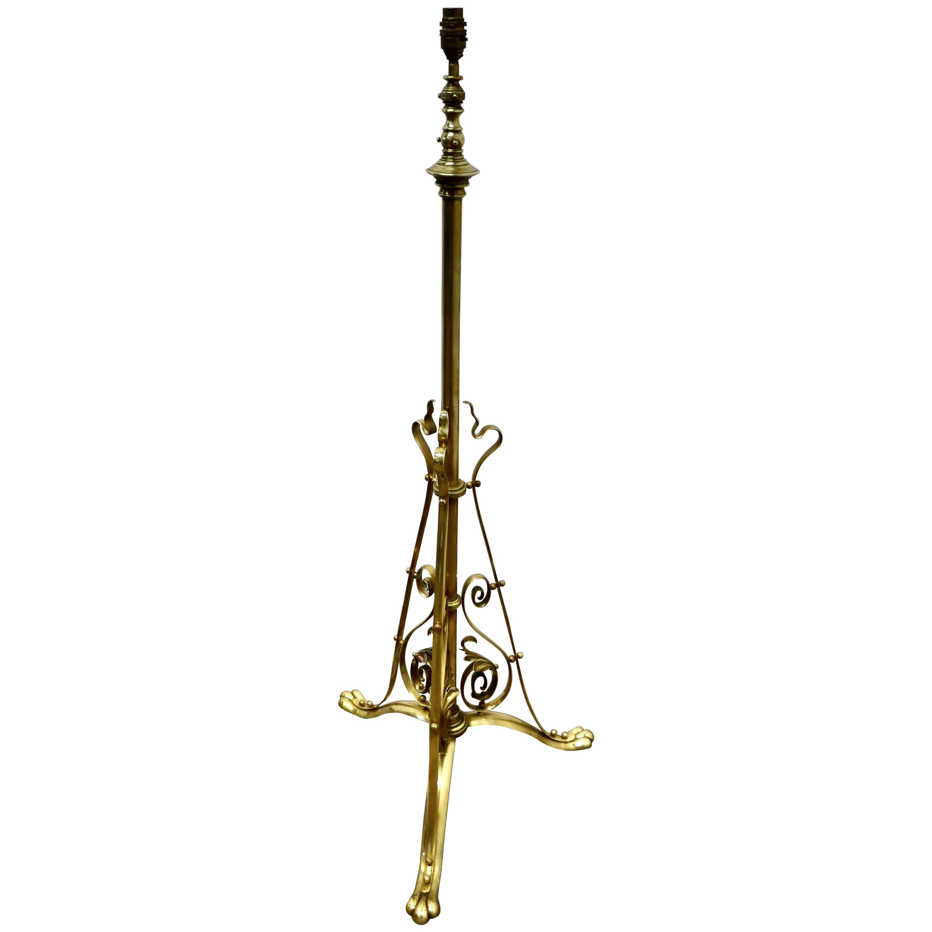 Adjustable Brass Floor Lamp in the Arts & Crafts Style