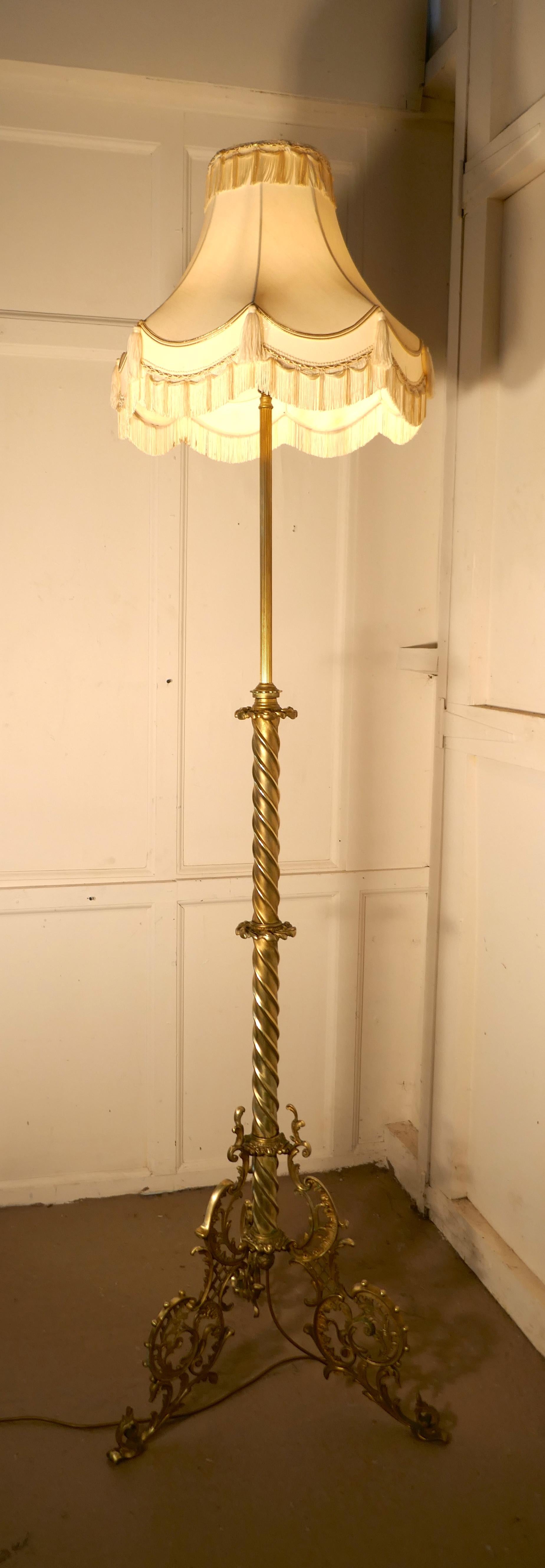 Late 19th Century Adjustable Brass Floor Lamp Rococo Standard Lamp