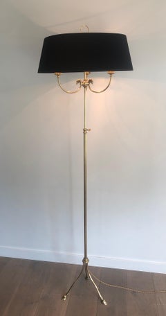 Adjustable Brass Floor Lamp with Ram Heads and Doe Feet By Maison Jansen