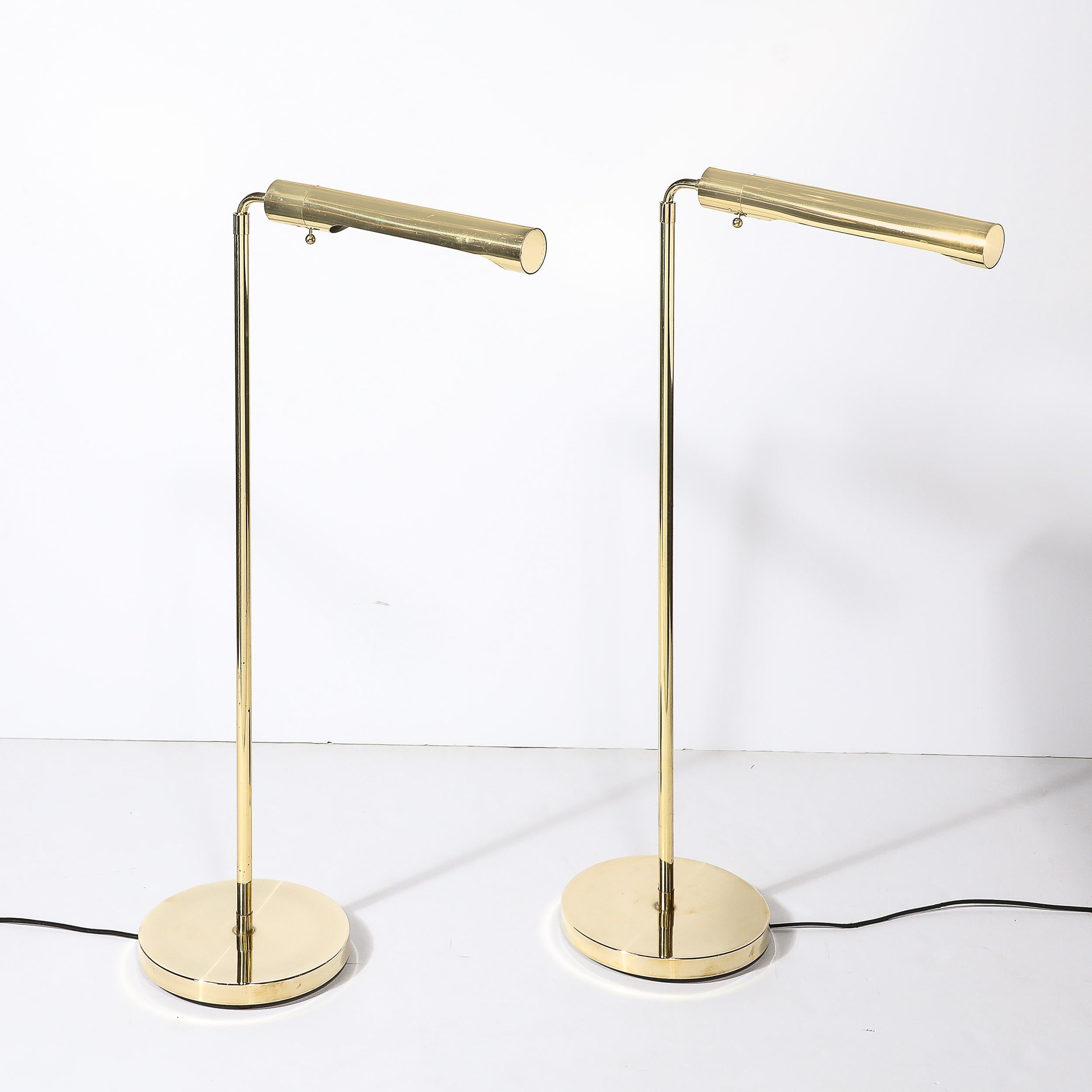 Adjustable Brass Floor Lamps W/Cylindrical Shades Manner of Cedric Hartman 7