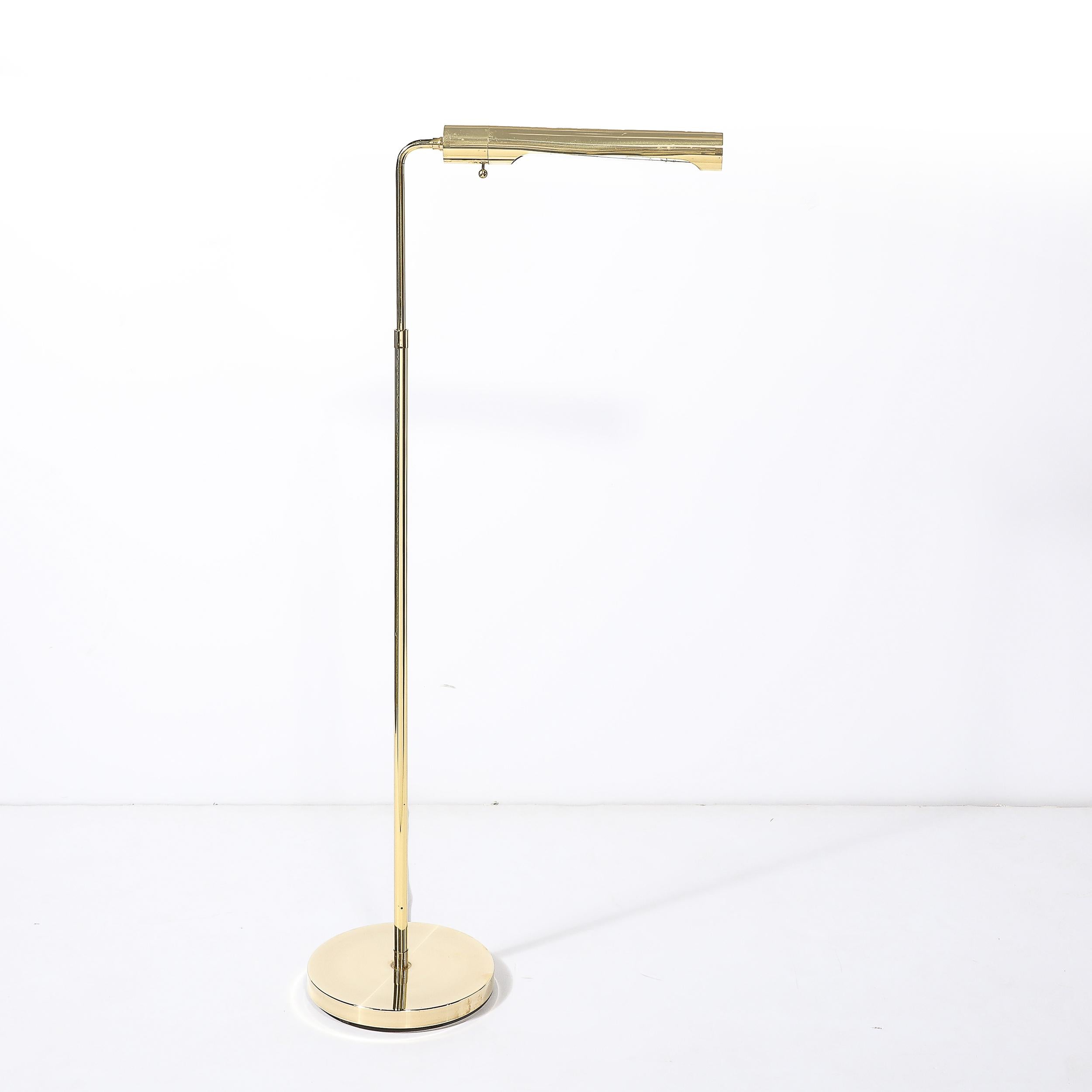 Mid-Century Modern Adjustable Brass Floor Lamps W/Cylindrical Shades Manner of Cedric Hartman