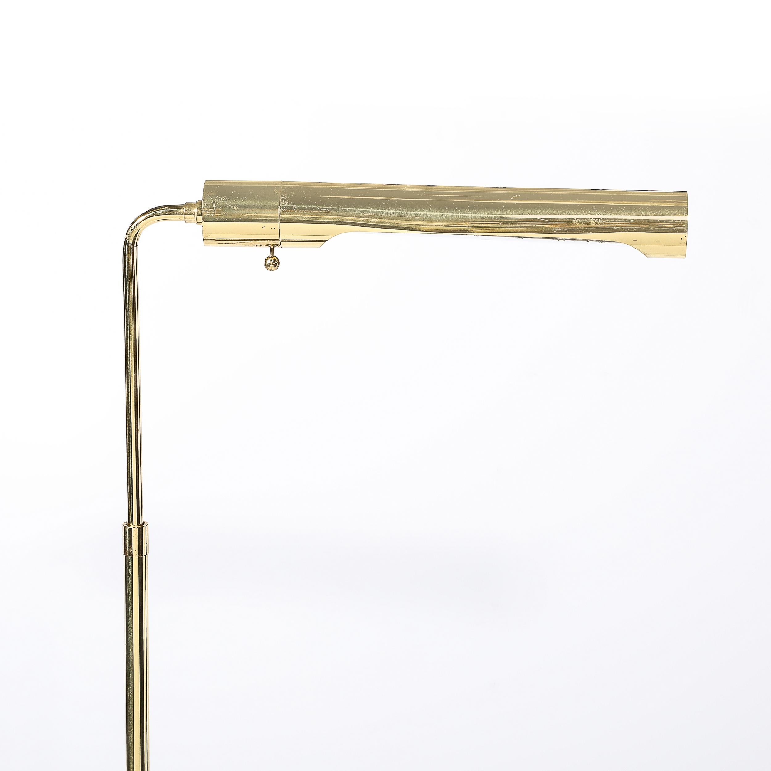 Adjustable Brass Floor Lamps W/Cylindrical Shades Manner of Cedric Hartman In Excellent Condition In New York, NY