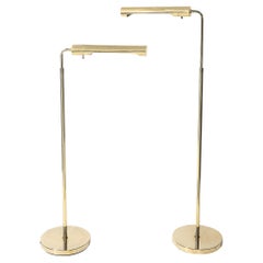 Adjustable Brass Floor Lamps W/Cylindrical Shades Manner of Cedric Hartman