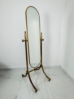 Adjustable Brass Floor Mirror attributed to Maison Jansen, 1970s