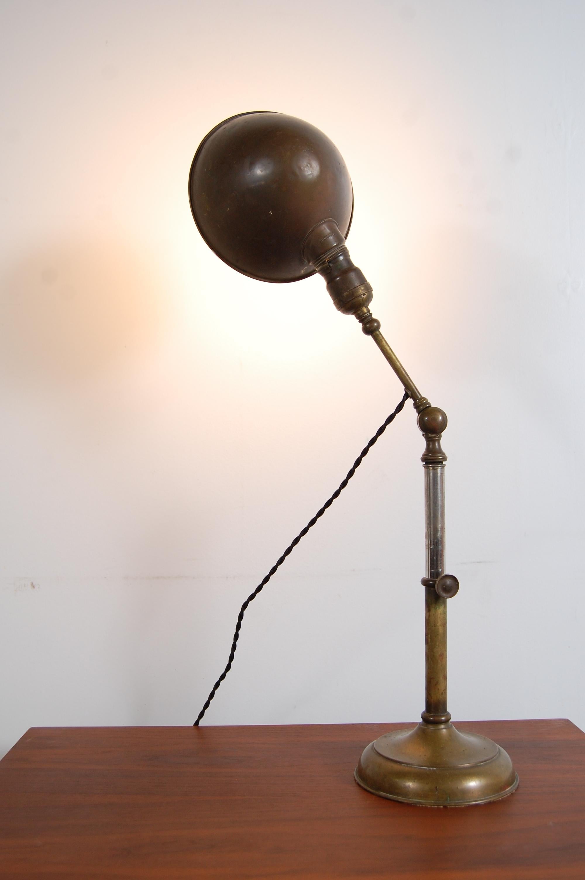 Adjustable Brass Jeweler's Lamp In Good Condition In Providence, RI