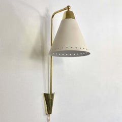 Adjustable Brass & Off-White Metal Wall Light Reading Lamp, Sweden 1950s