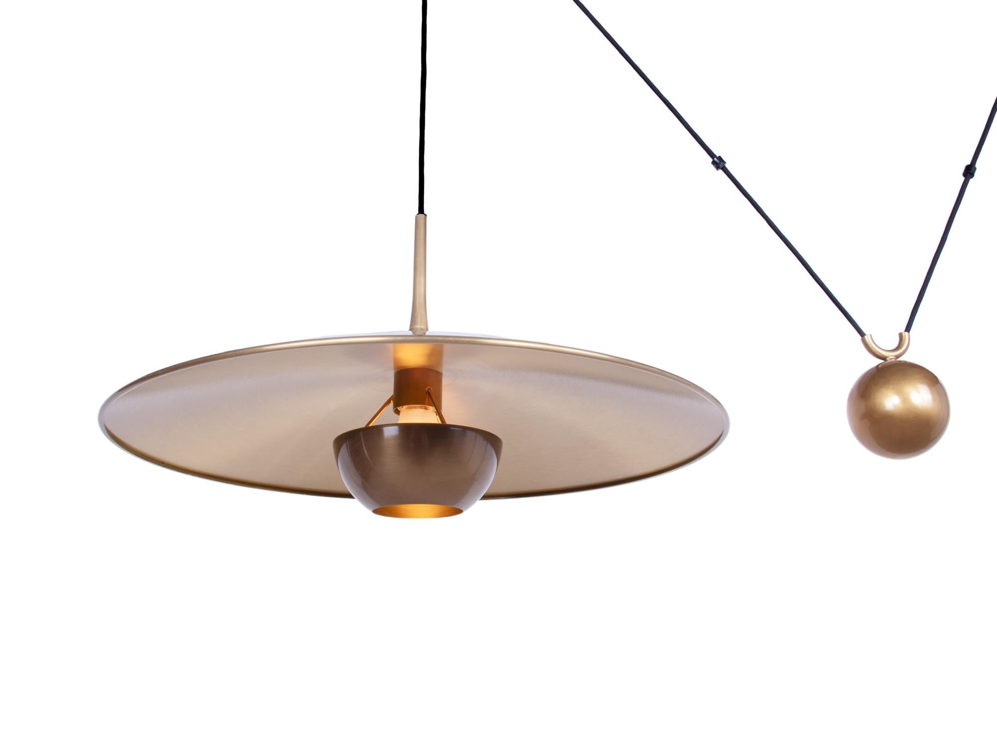 Mid-Century Modern Adjustable Brass Pendant Lamp Onos 55 by Florian Schulz, Germany, 1970s For Sale