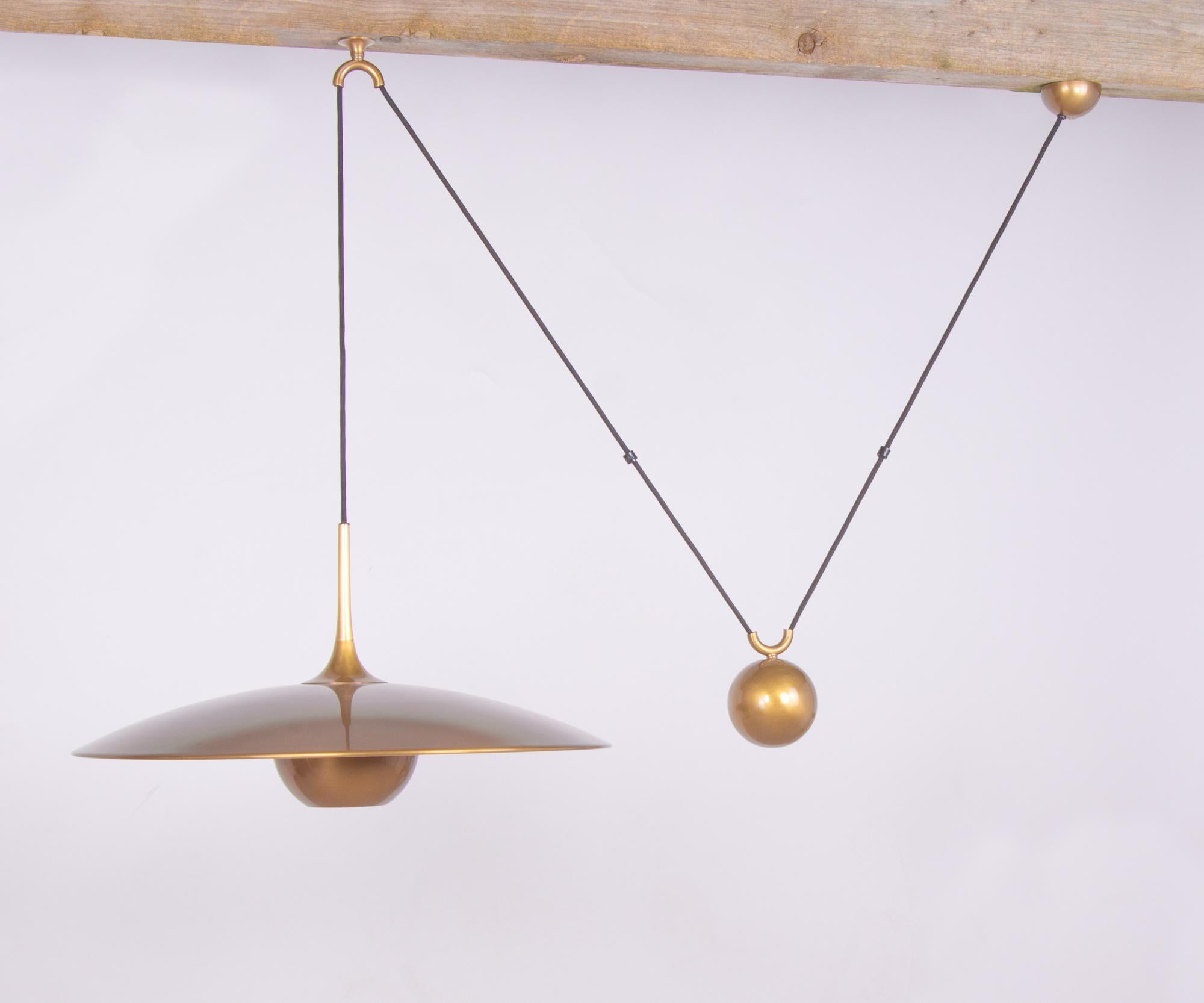 Mid-20th Century Adjustable Brass Pendant Lamp Onos 55 by Florian Schulz, Germany, 1970s