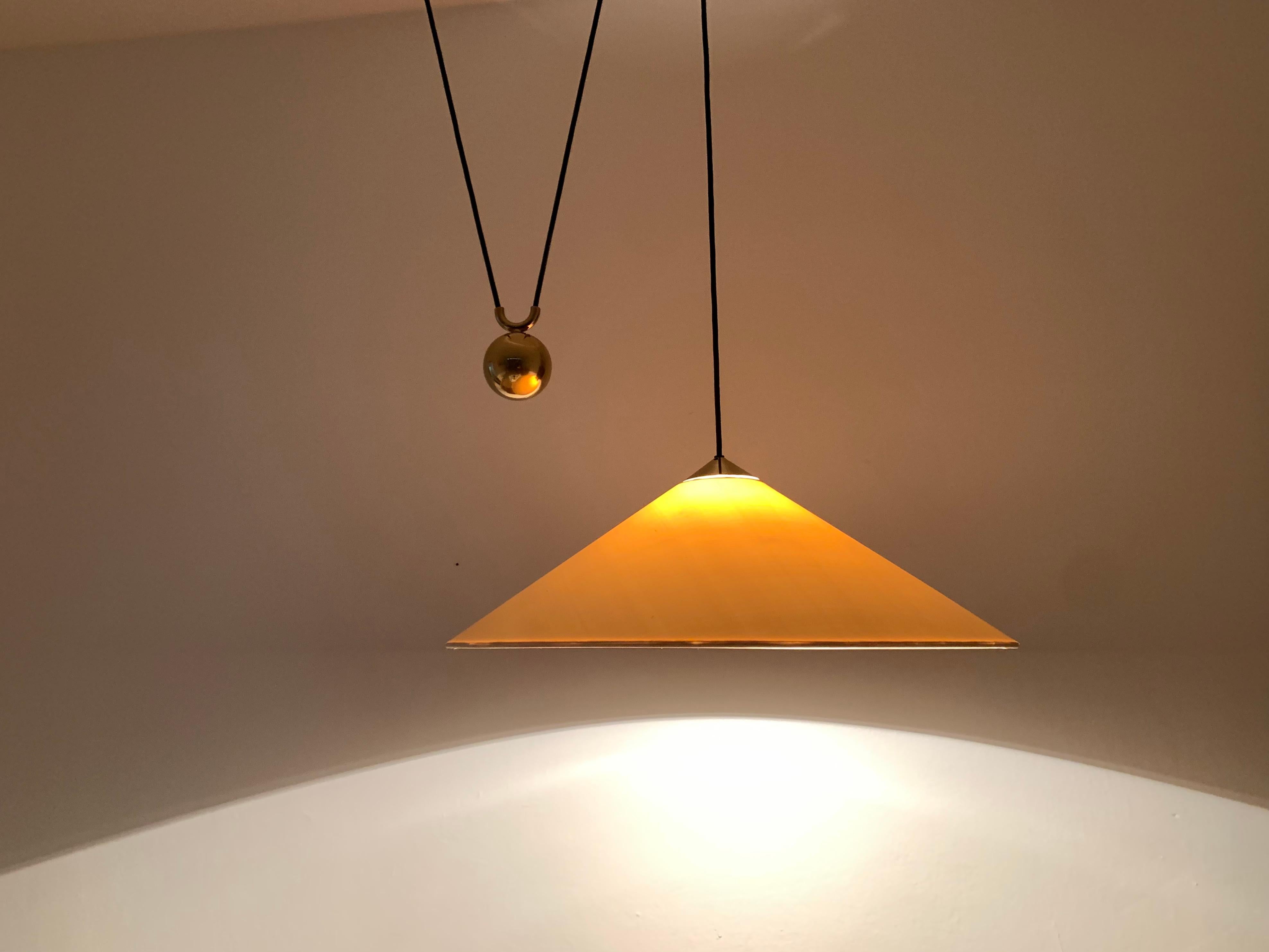 Adjustable Brass Pendant Lamp with Counterweight by Florian Schulz For Sale 5