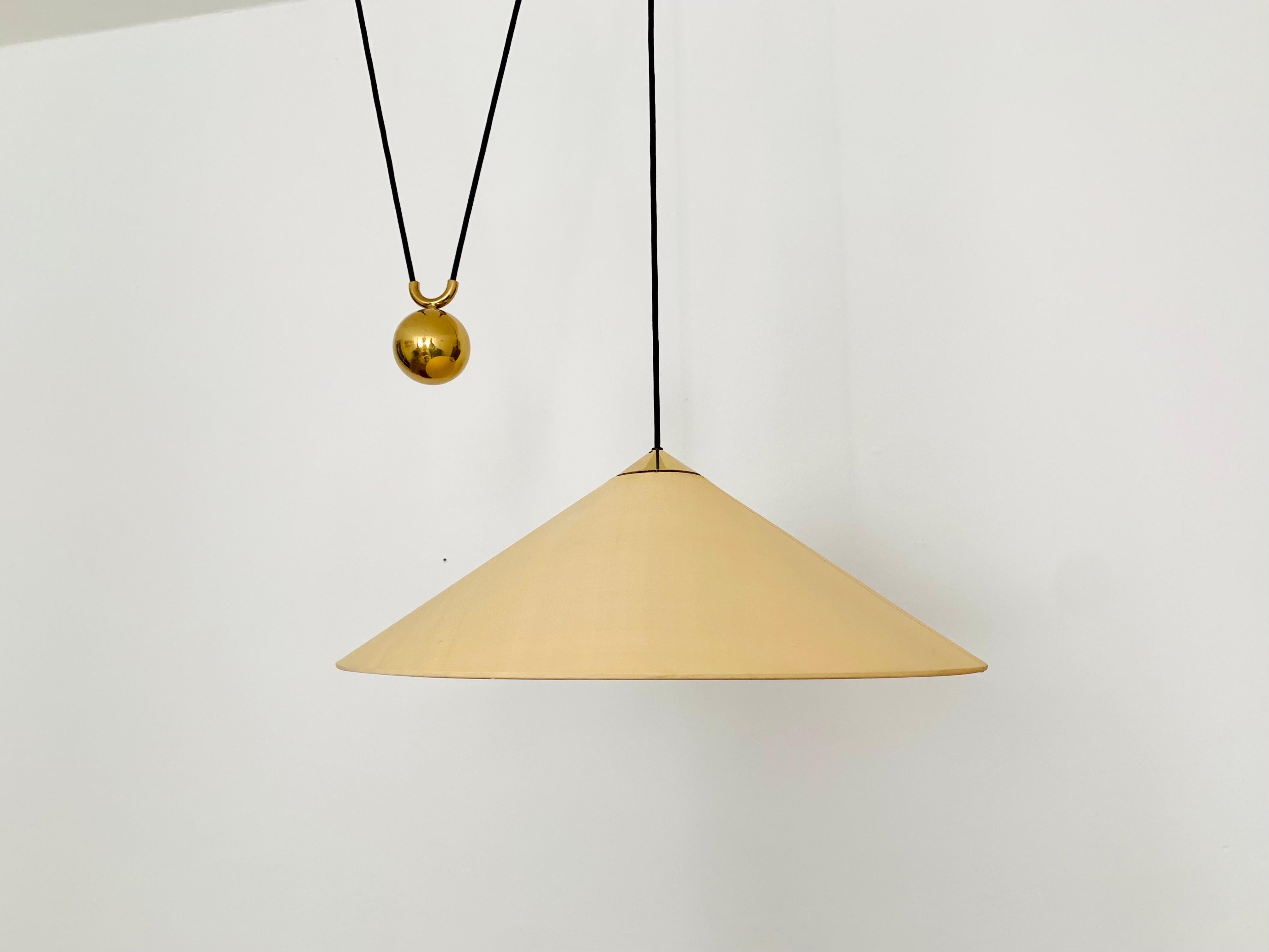 Mid-20th Century Adjustable Brass Pendant Lamp with Counterweight by Florian Schulz For Sale