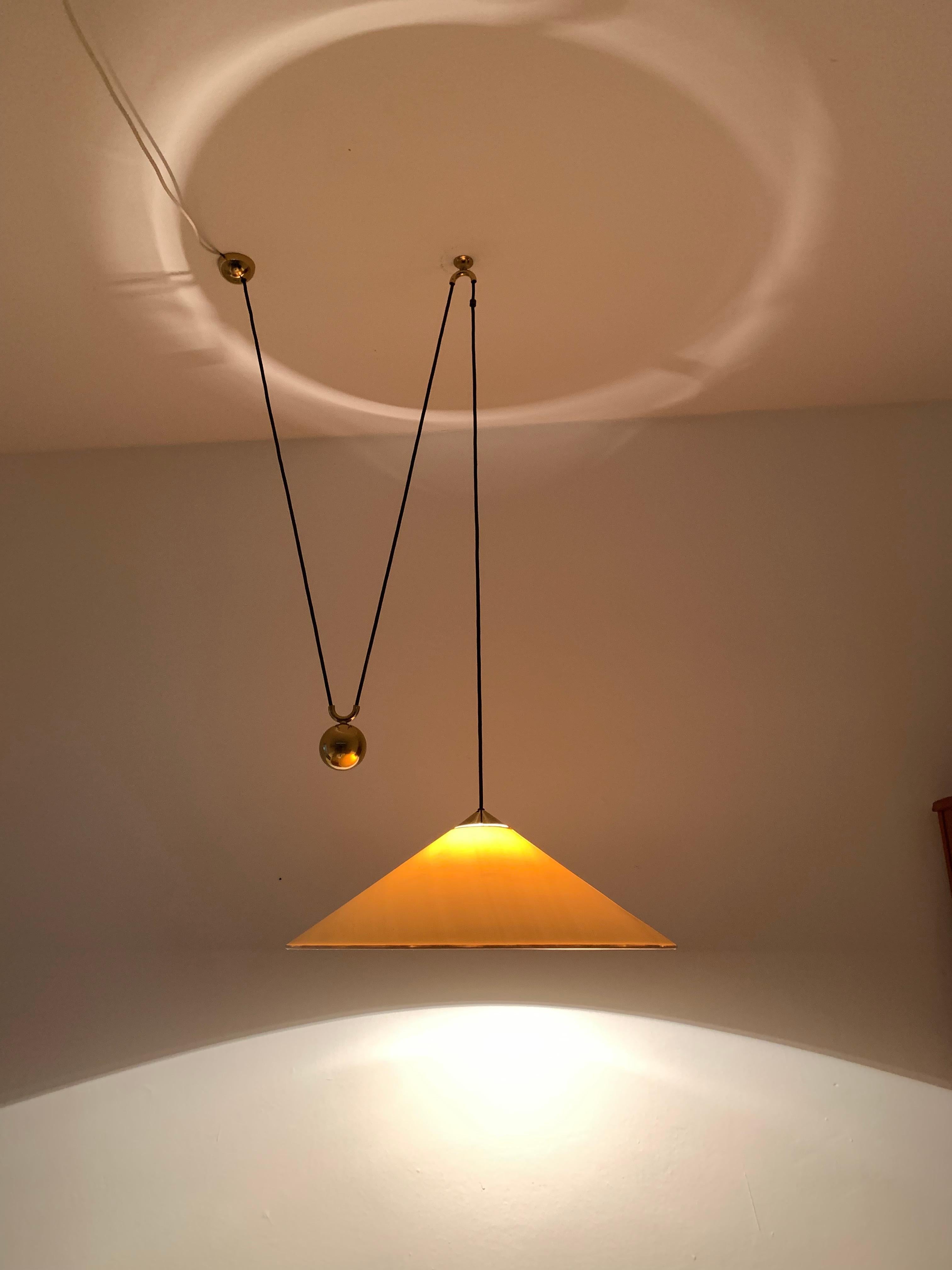 Adjustable Brass Pendant Lamp with Counterweight by Florian Schulz For Sale 2