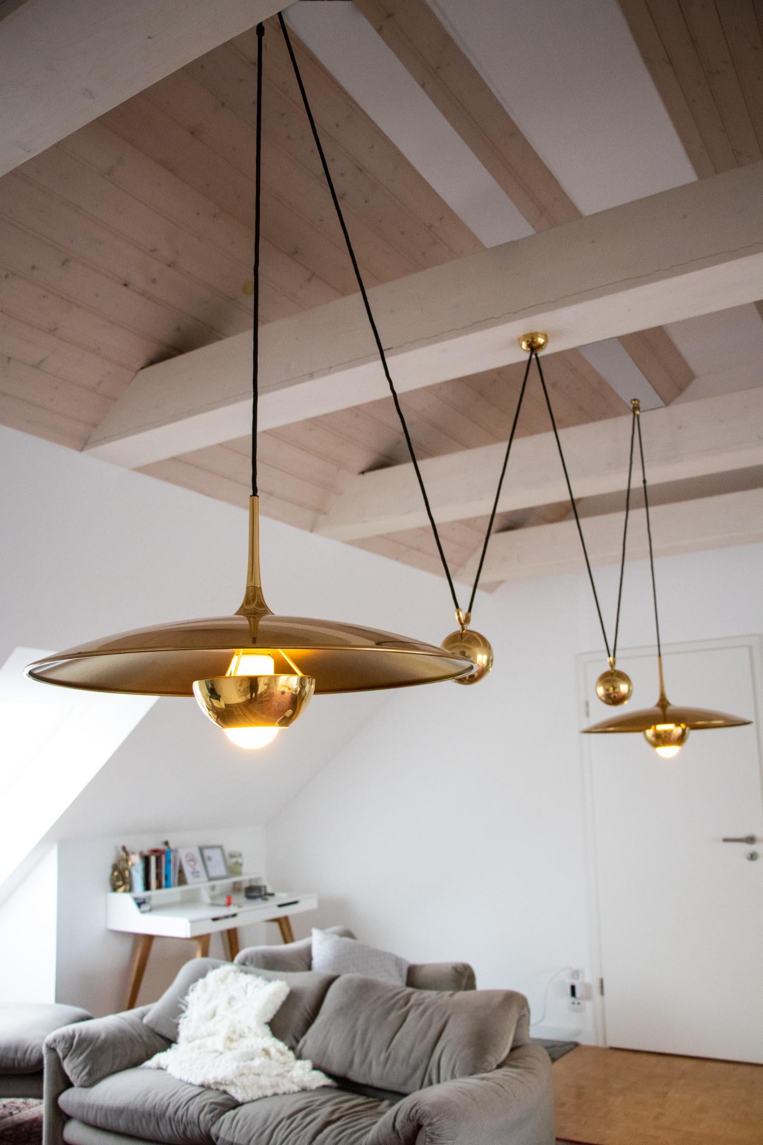 Adjustable Brass Pendant Lamp Double Onos 55 by Florian Schulz, Germany, 1970s 4
