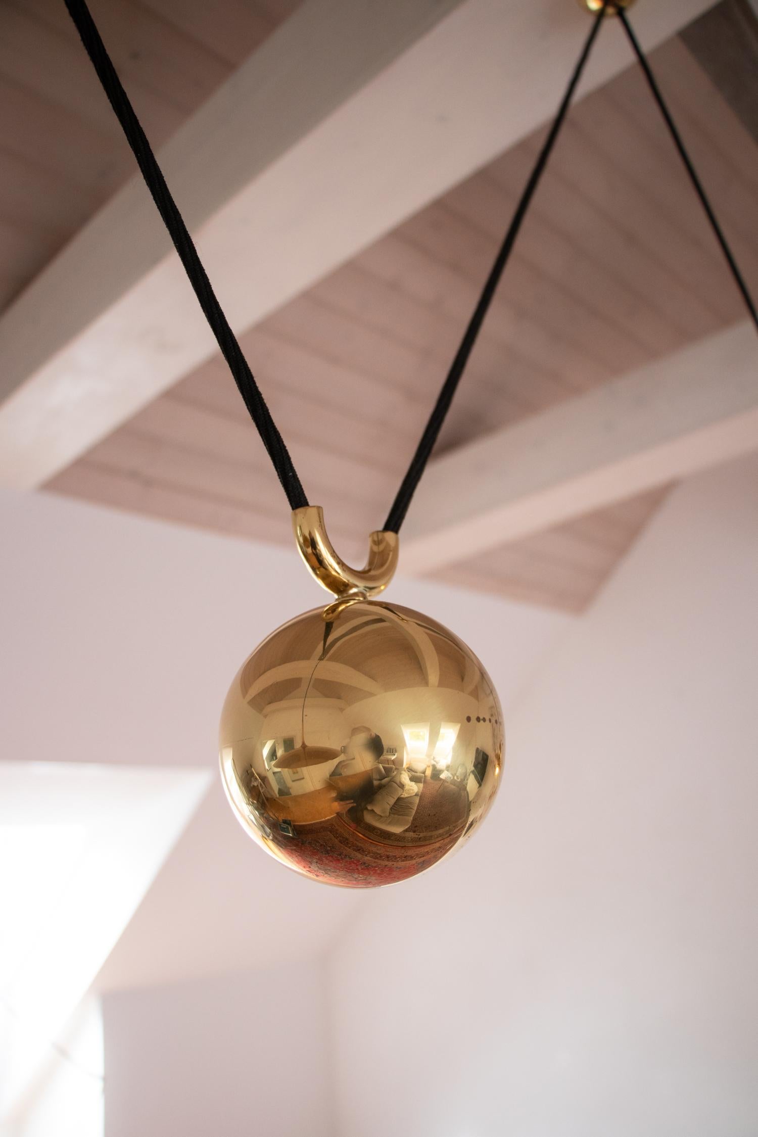 Adjustable Brass Pendant Lamp Double Onos 55 by Florian Schulz, Germany, 1970s 5
