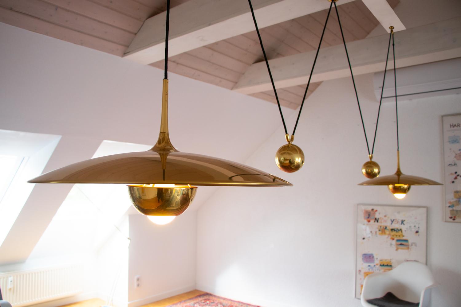 Adjustable Brass Pendant Lamp Double Onos 55 by Florian Schulz, Germany, 1970s 2