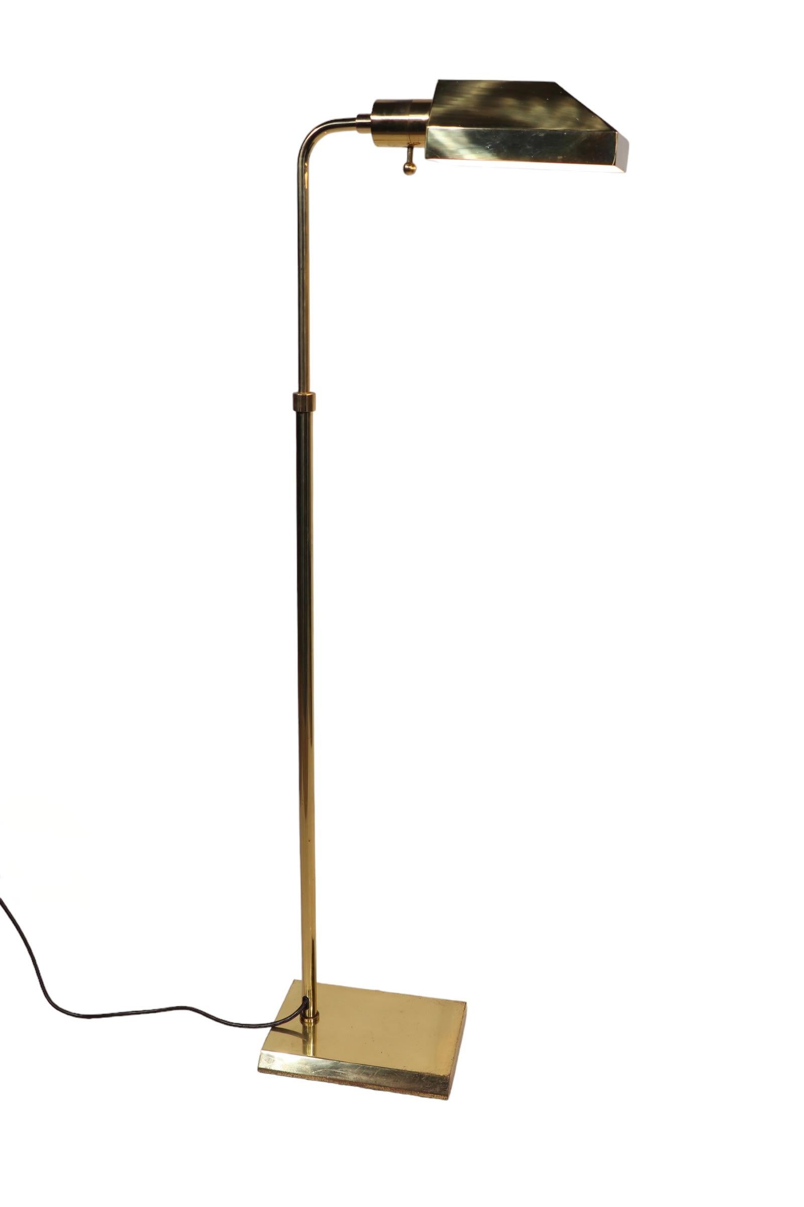Adjustable Brass  Pharmacy Style Floor Lamp att.  to Koch Lowey c 1970's  Floor  For Sale 9