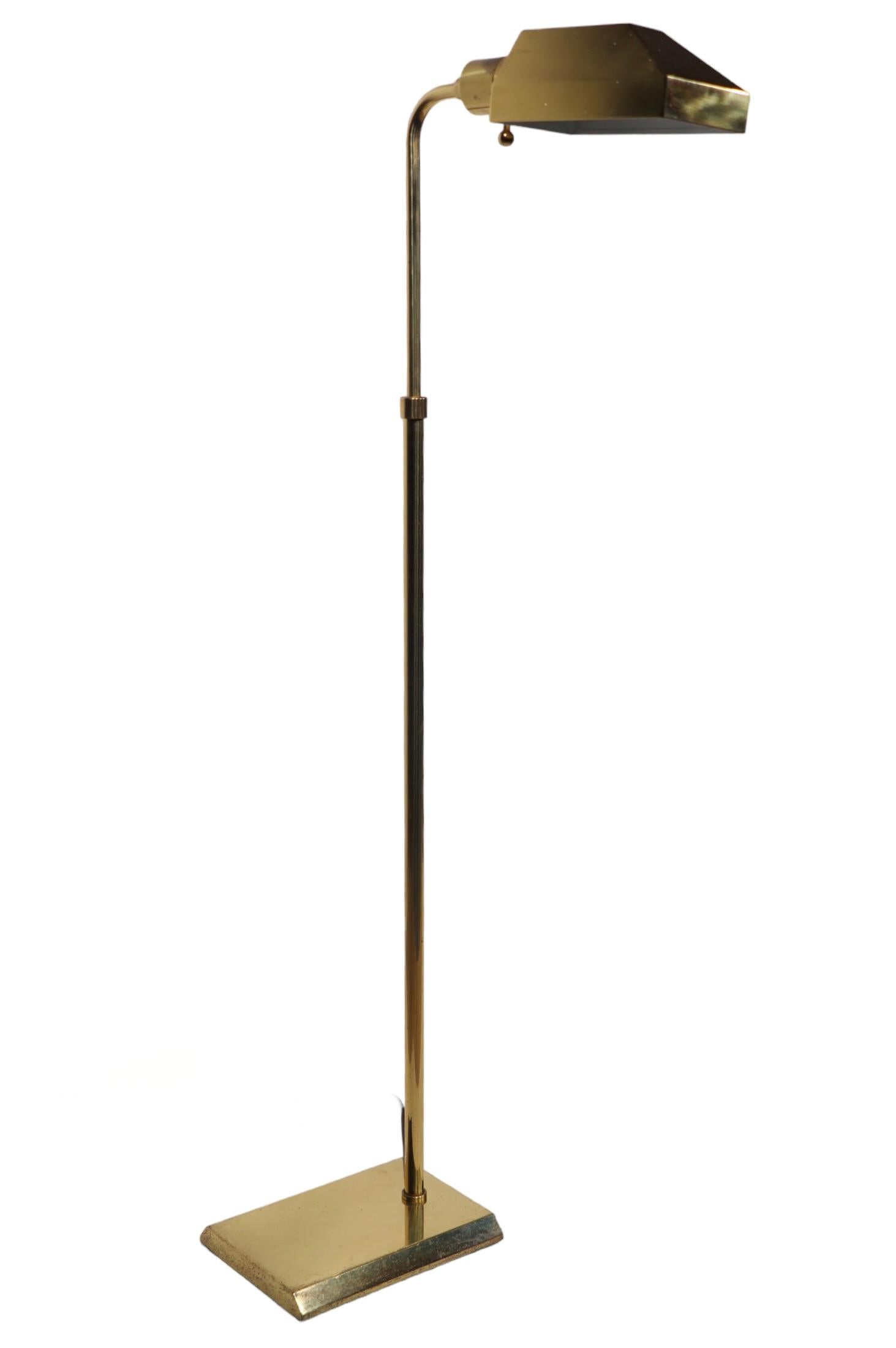 Adjustable Brass  Pharmacy Style Floor Lamp att.  to Koch Lowey c 1970's  Floor  For Sale 16