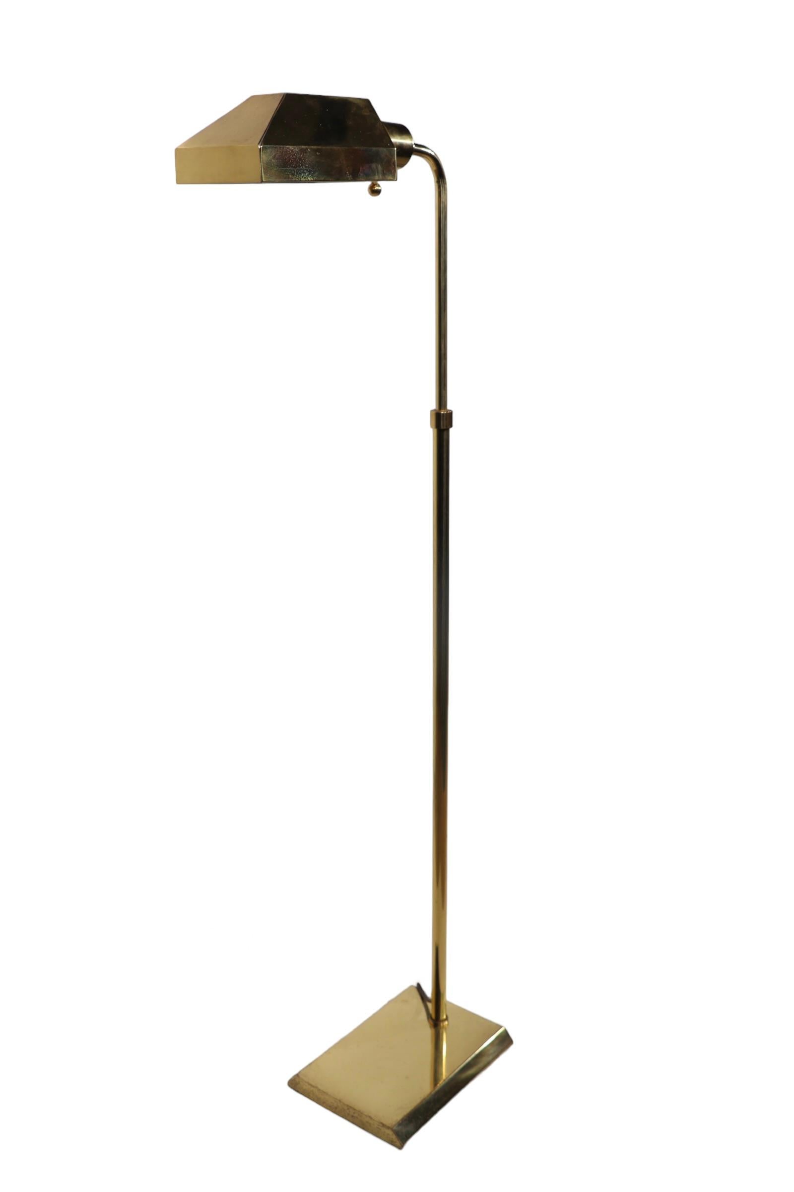 Adjustable Brass  Pharmacy Style Floor Lamp att.  to Koch Lowey c 1970's  Floor  For Sale 21