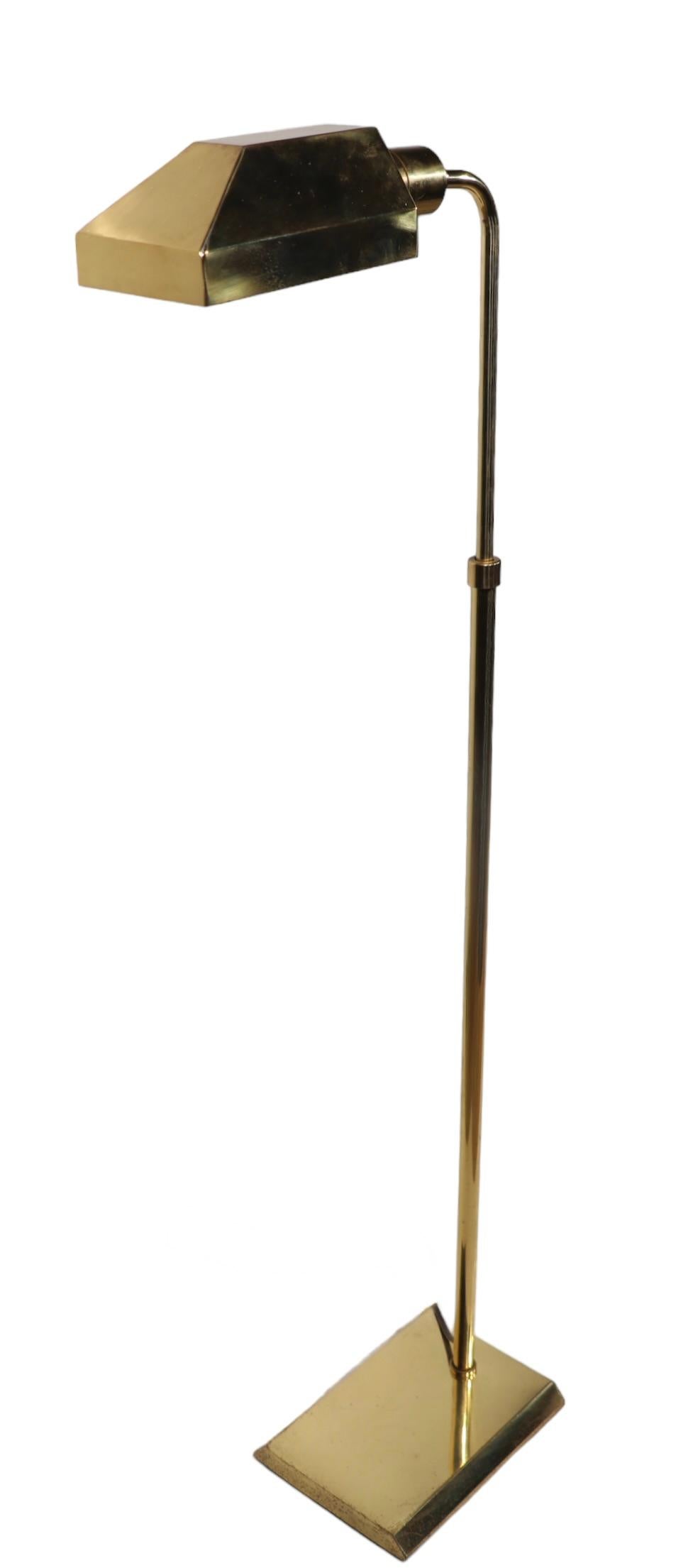 Adjustable Brass  Pharmacy Style Floor Lamp att.  to Koch Lowey c 1970's  Floor  For Sale 22