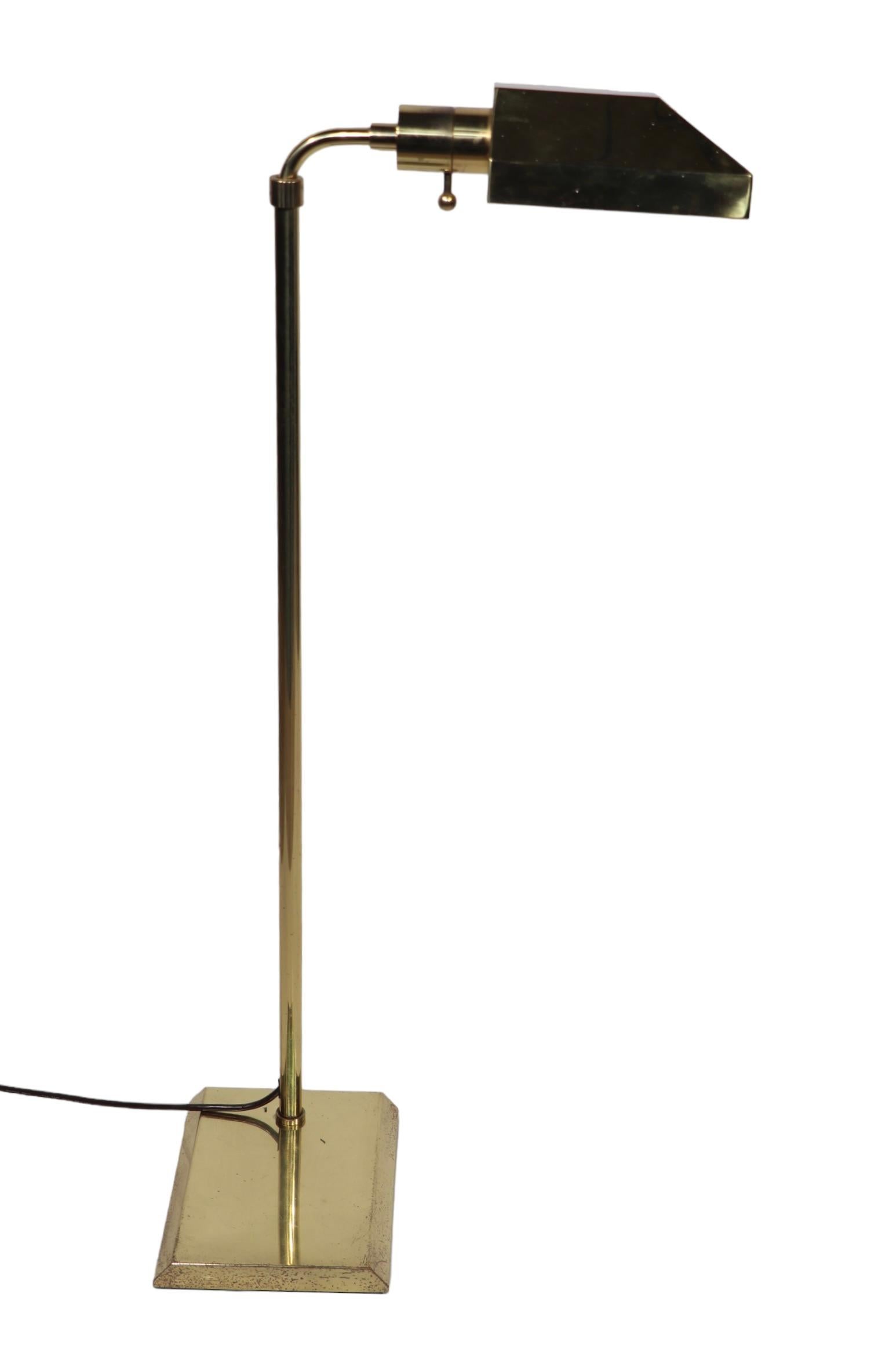 Adjustable Brass  Pharmacy Style Floor Lamp att.  to Koch Lowey c 1970's  Floor  For Sale 32