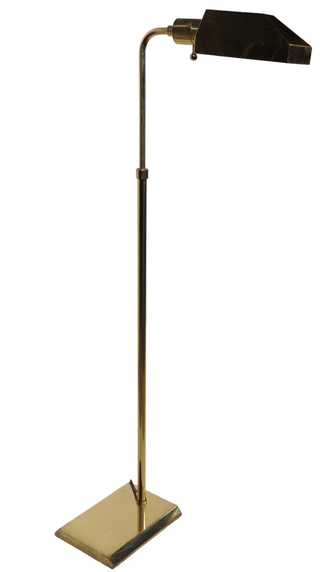 Adjustable Brass  Pharmacy Style Floor Lamp att.  to Koch Lowey c 1970's  Floor  In Good Condition For Sale In New York, NY