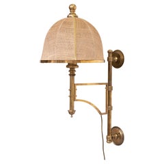 Adjustable Brass swing arm Wall Lamp Hessian shade  1950s England