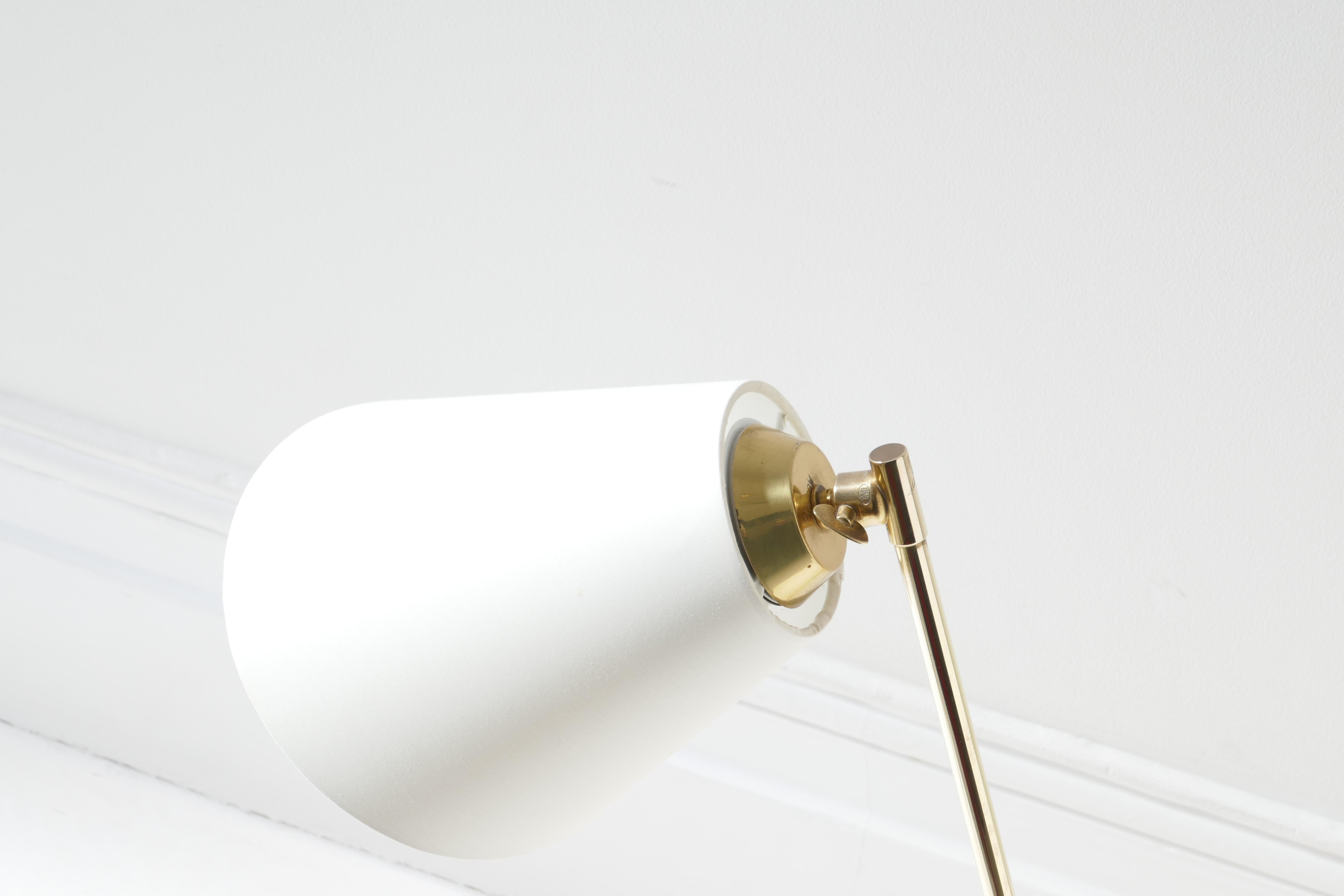 Danish Adjustable Brass Table or Desk Lamp with White Lamp Shade, Denmark, 1960s