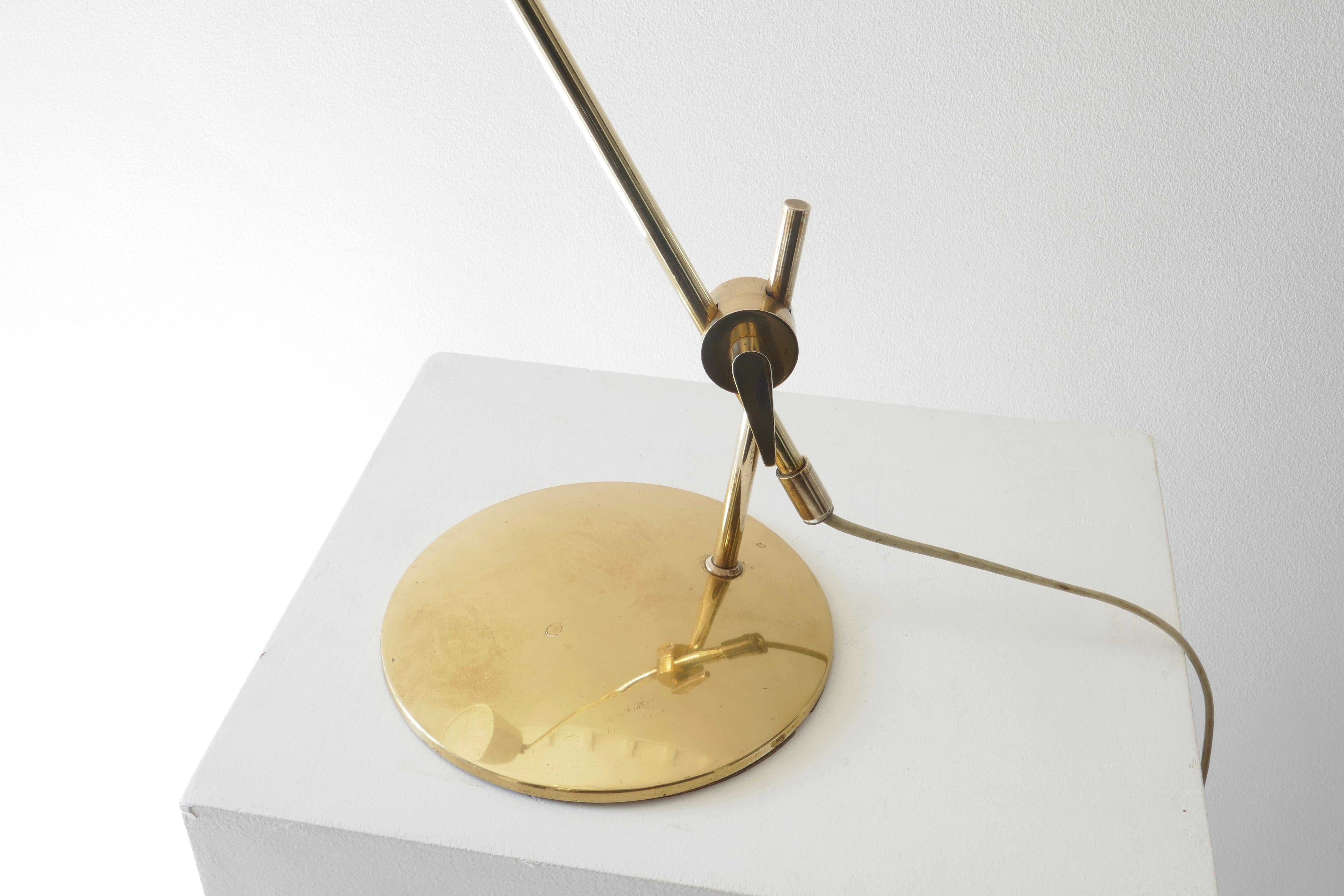 Mid-20th Century Adjustable Brass Table or Desk Lamp with White Lamp Shade, Denmark, 1960s