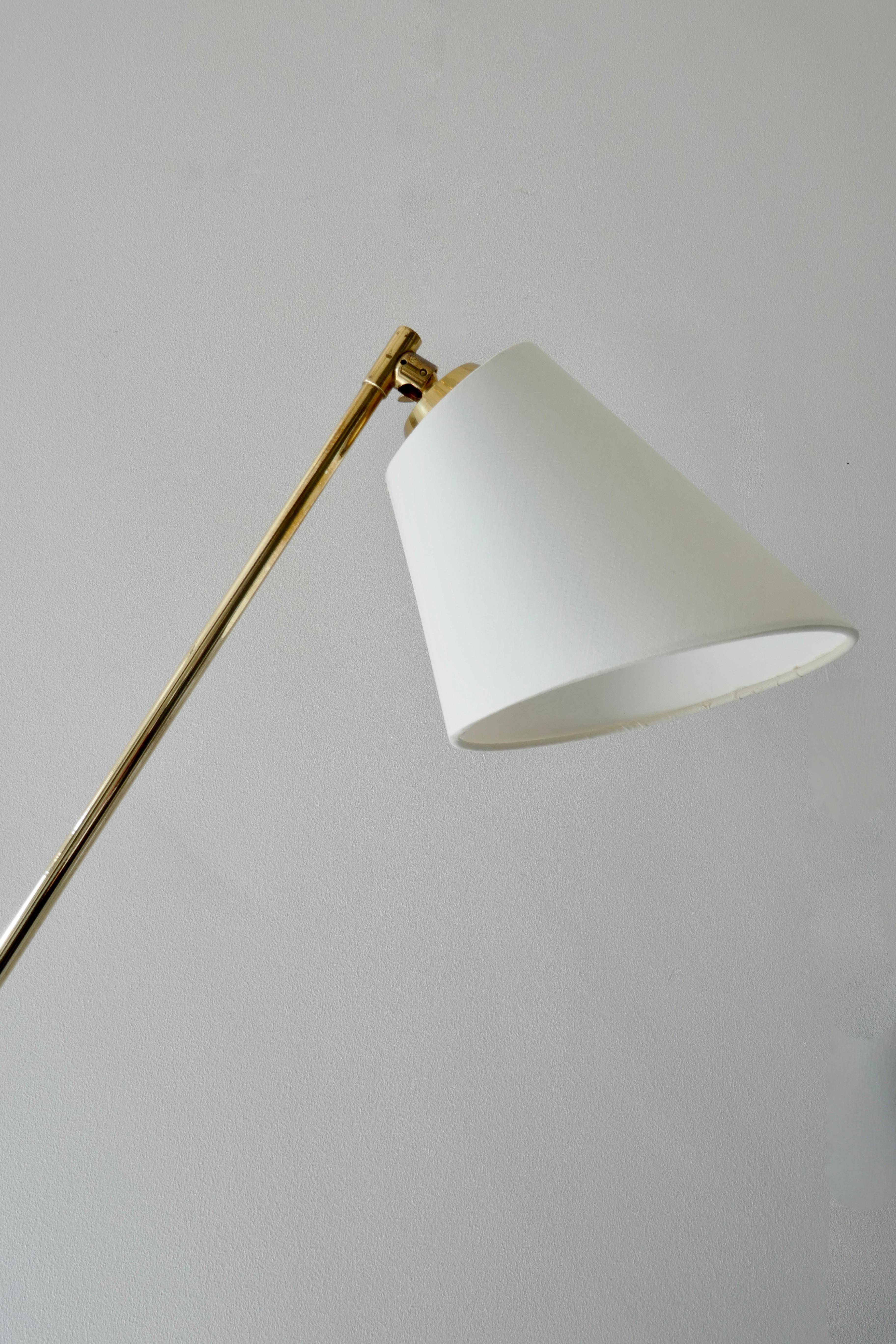 Adjustable Brass Table or Desk Lamp with White Lamp Shade, Denmark, 1960s 1